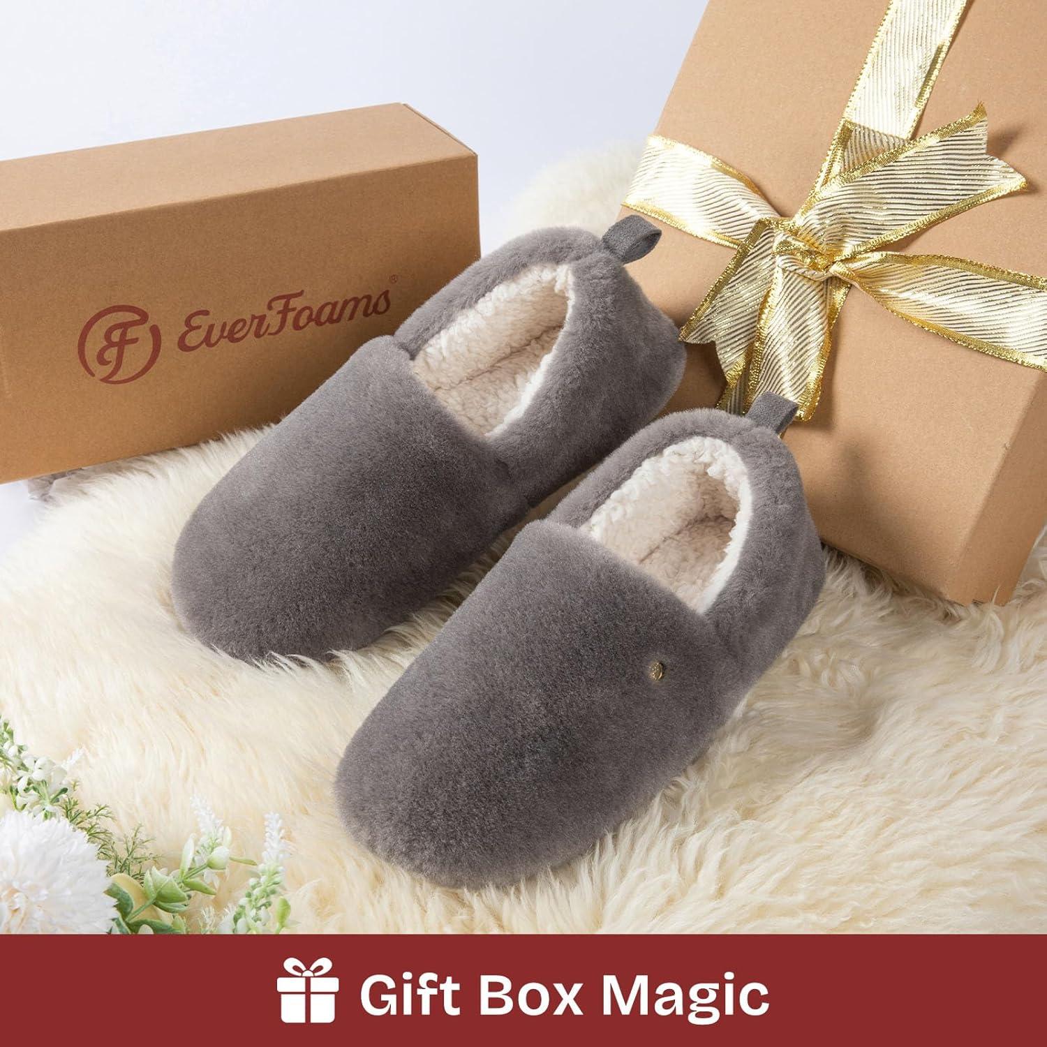 EverFoams Women’s Closed Back Slippers Fuzzy Faux Wool Soft Lightweight Non Slip House Shoes(Ash Gray)