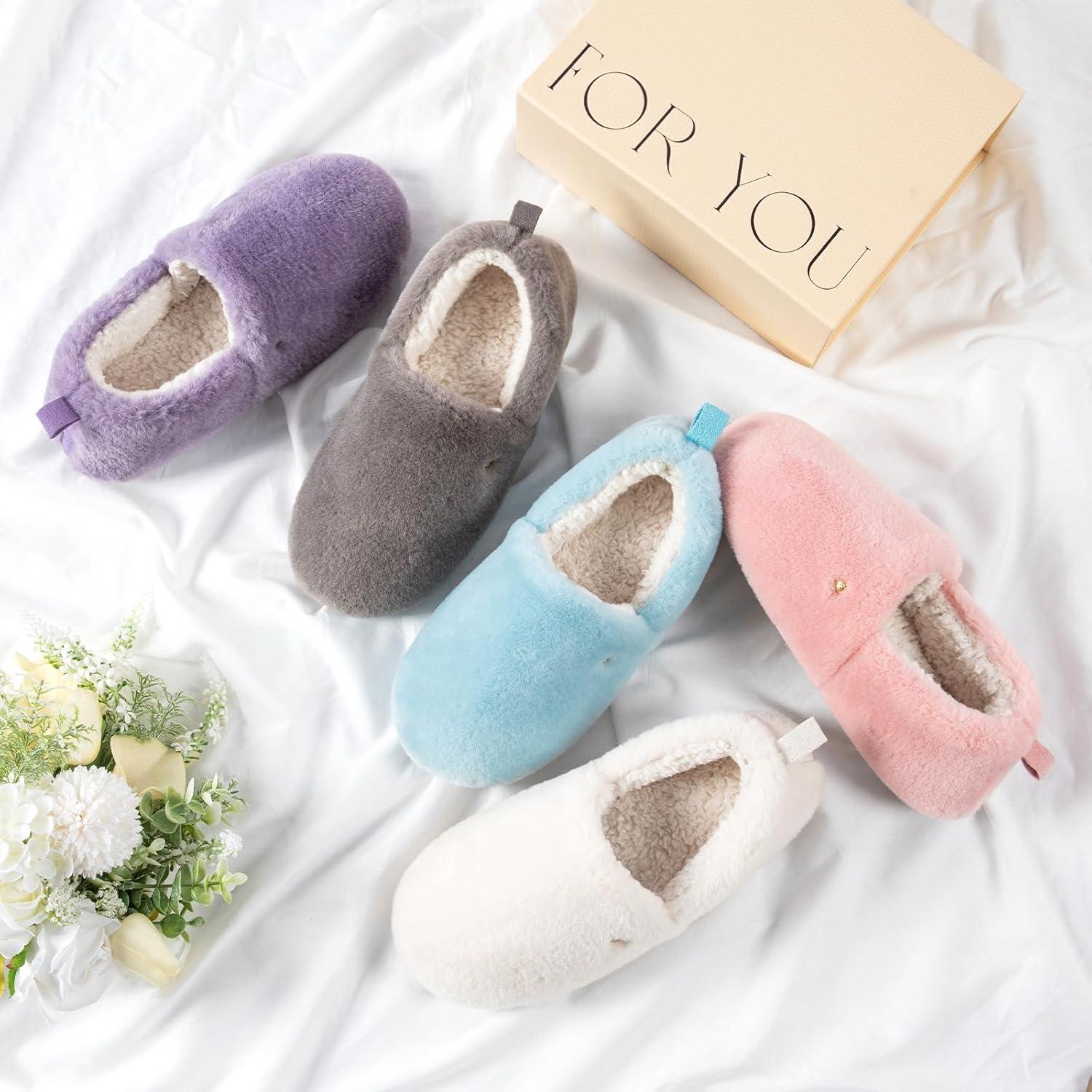 EverFoams Women’s Closed Back Slippers Fuzzy Faux Wool Soft Lightweight Non Slip House Shoes(Ash Gray)