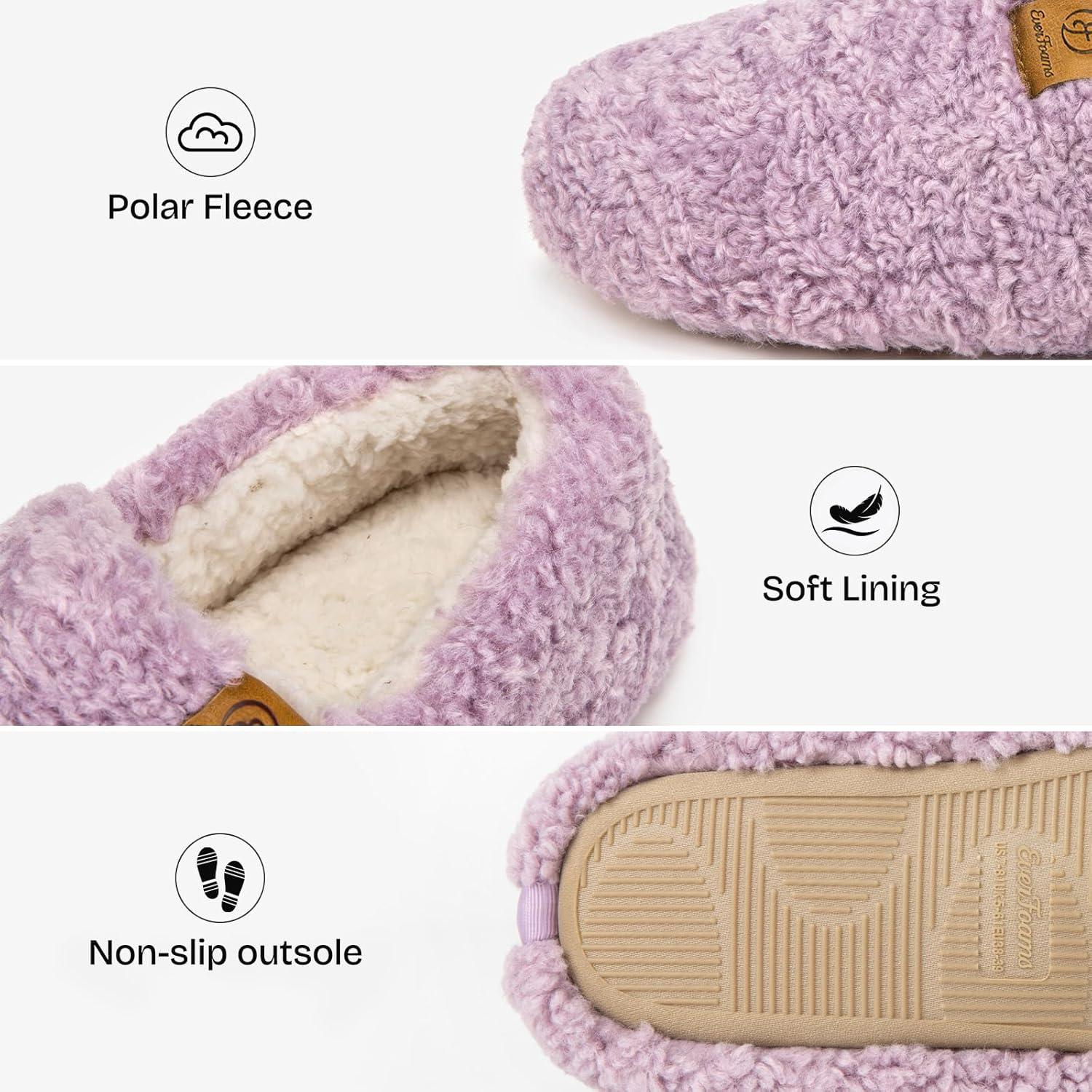 EverFoams Warm Women’s Slippers Socks Set – Soft Full Cozy Loafer Slippers (Size 9-10, Purple) – Cozy Chenille Socks 3-Pair Set (Free Size, Fairy Fluff)