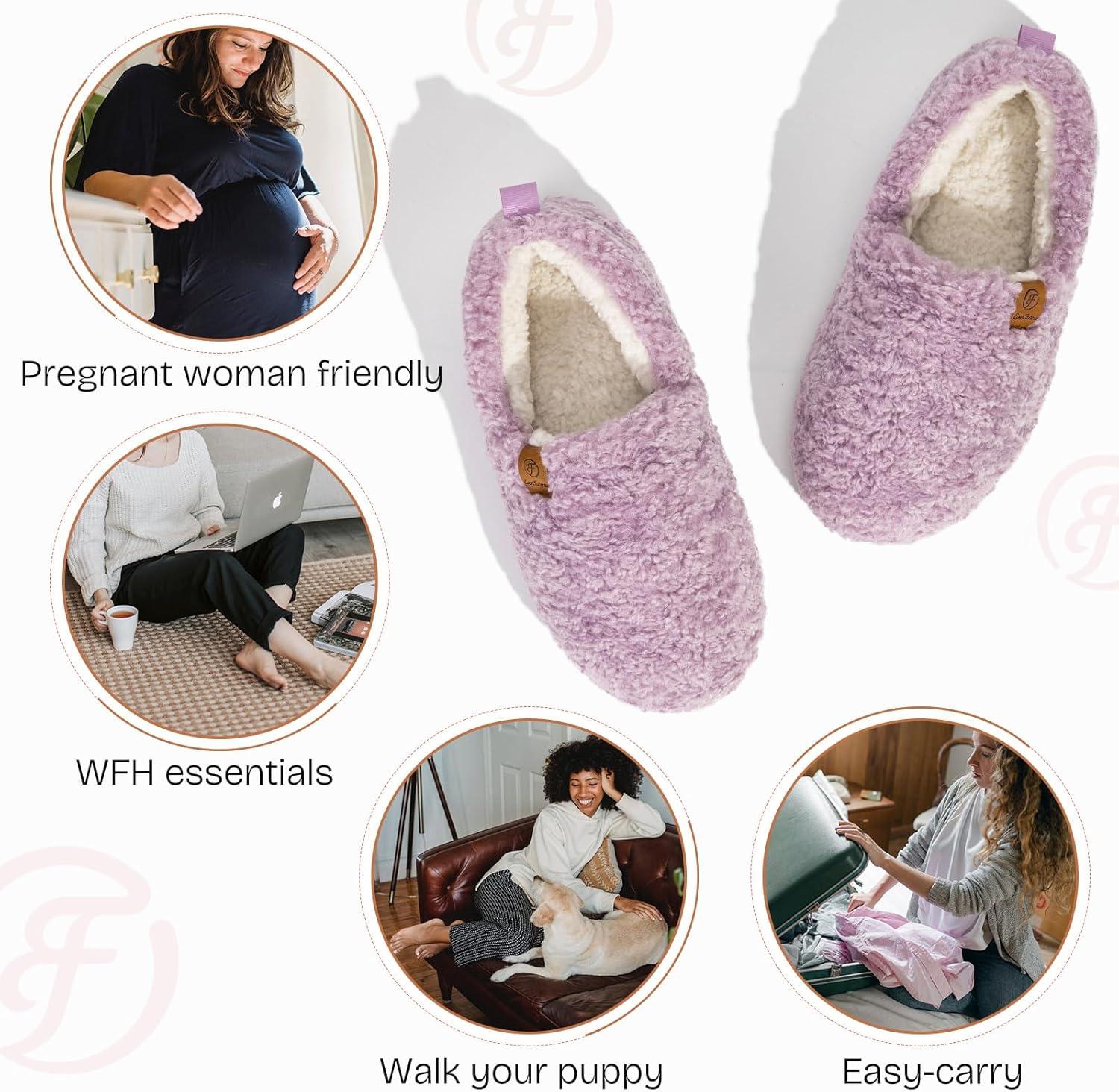 EverFoams Warm Women’s Slippers Socks Set – Soft Full Cozy Loafer Slippers (Size 9-10, Purple) – Cozy Chenille Socks 3-Pair Set (Free Size, Fairy Fluff)