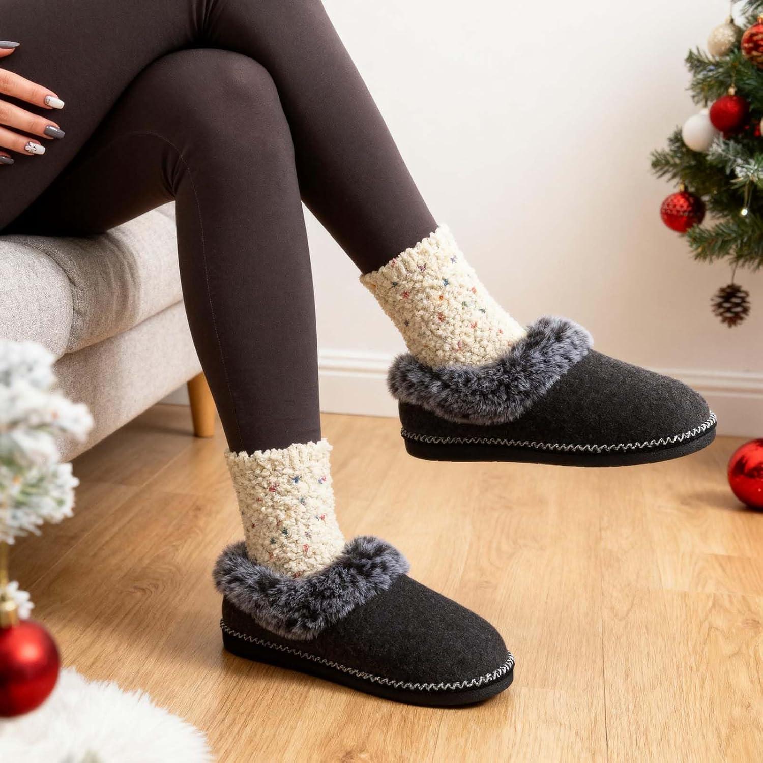 EverFoams Women’s Winer Slipper Socks Set – Women’s Bootie Slippers (Size 10, Dark Gray) – Cozy Chenille Socks 3-Pair Set (Free Size, Misty Pastels)