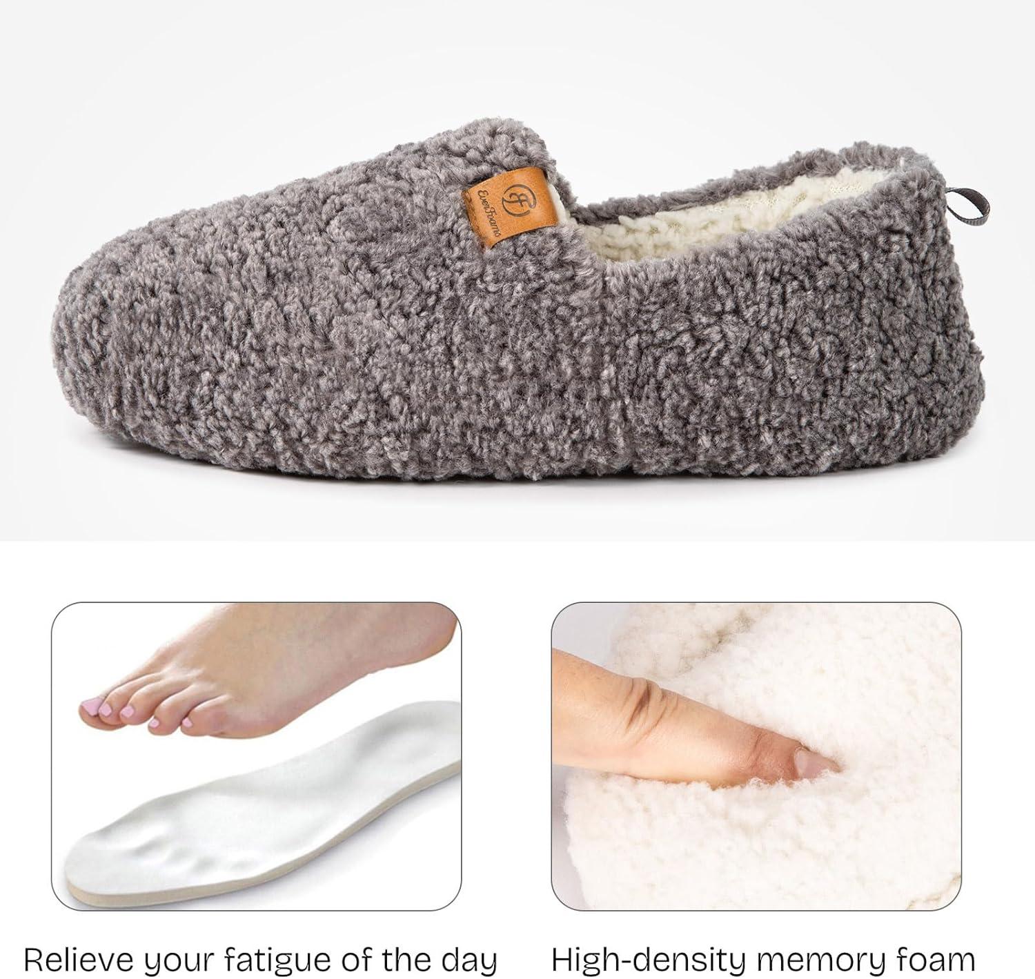 EverFoams Warm Women’s Slippers Socks Set – Soft Full Cozy Loafer Slippers (Size 5-6, Grey) – Cozy Chenille Socks 3-Pair Set (Free Size, Fairy Fluff)
