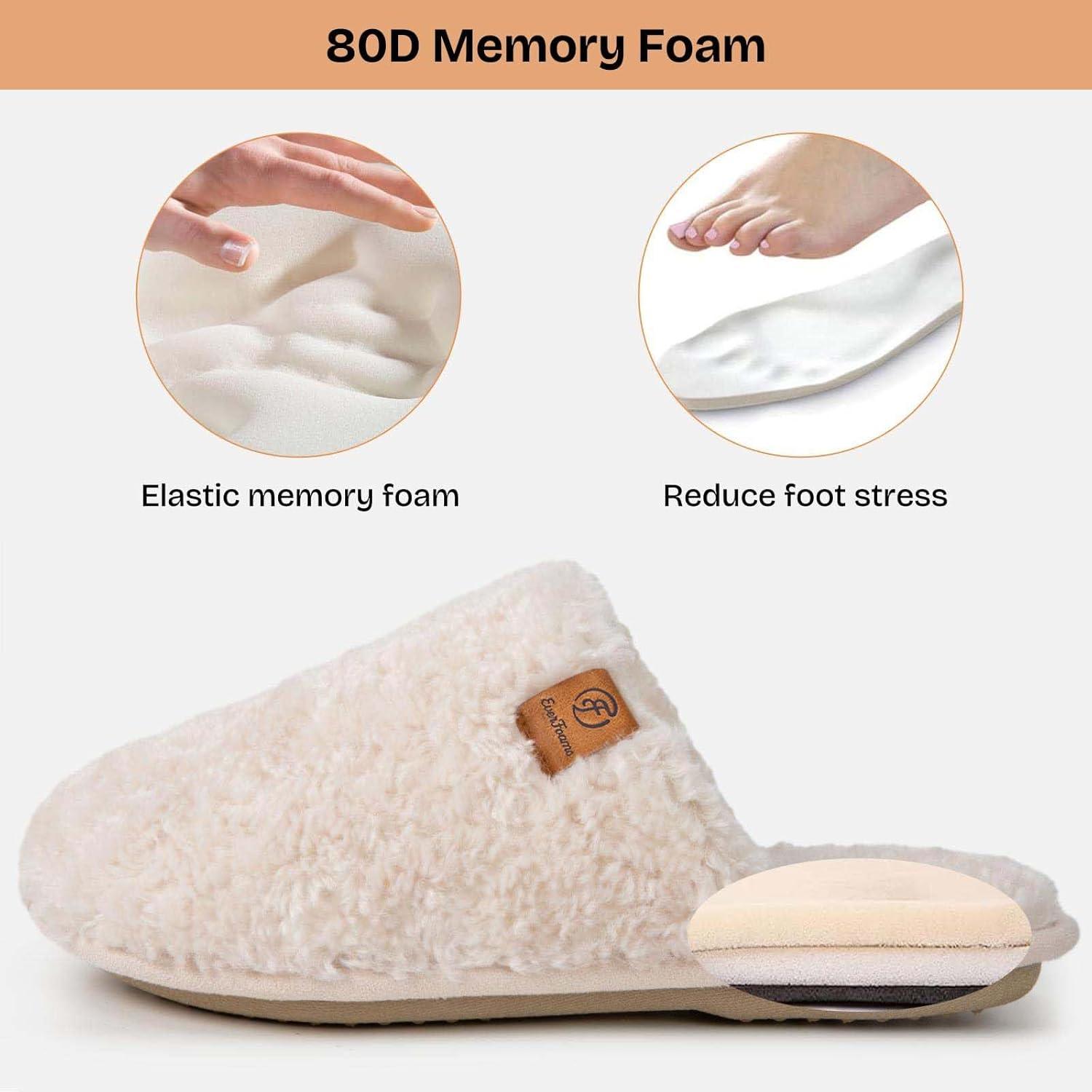 EverFoams Women’s Slippers Set- Microsuede Slippers(Black, Size 9-10) – Fuzzy Slip-on Slippers(Cream White, Size 9-10)
