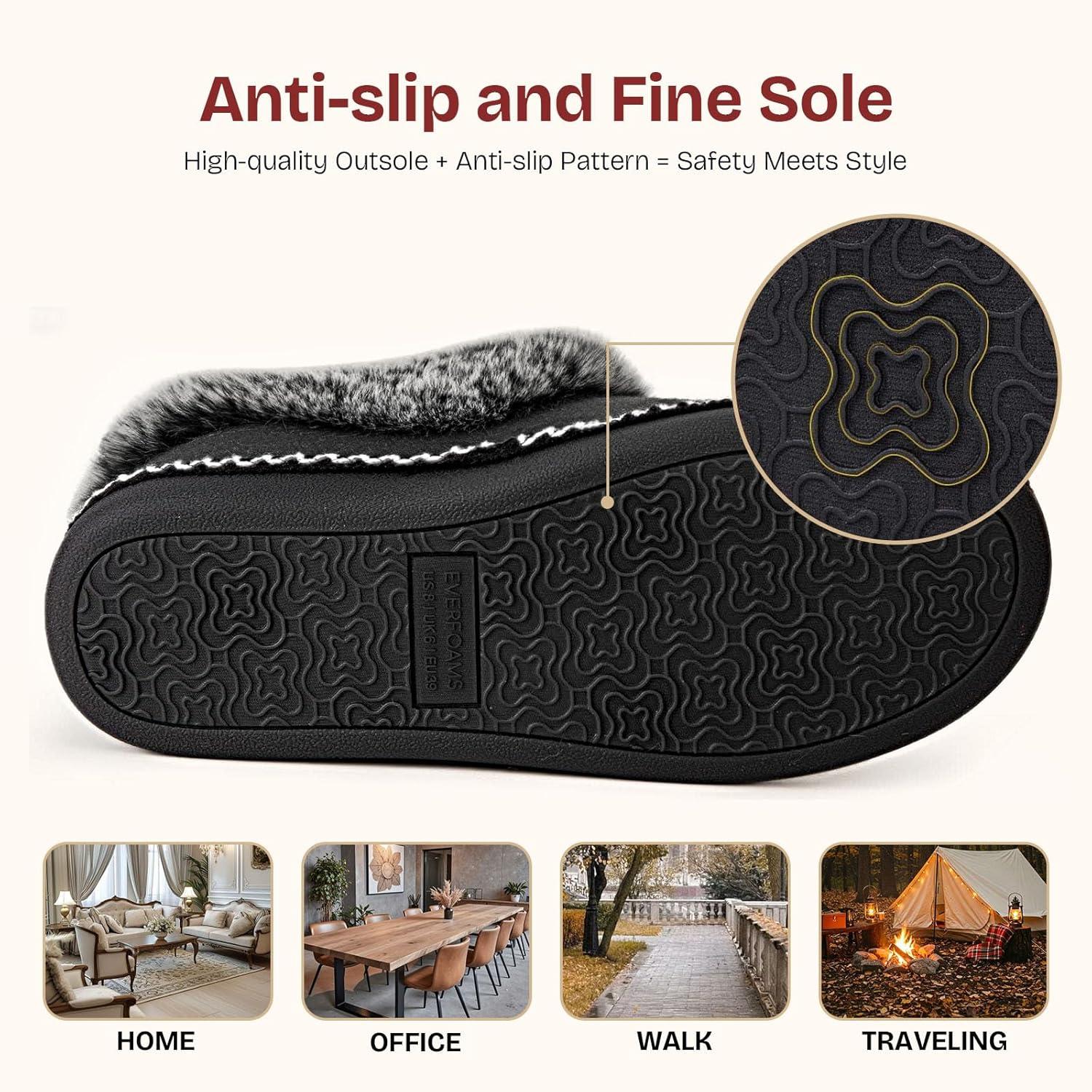 EverFoams Women’s Bootie Slippers Warm Soft Comfy Memory Foam Non-slip Indoor House Shoes with Fluffy Collar(Black)