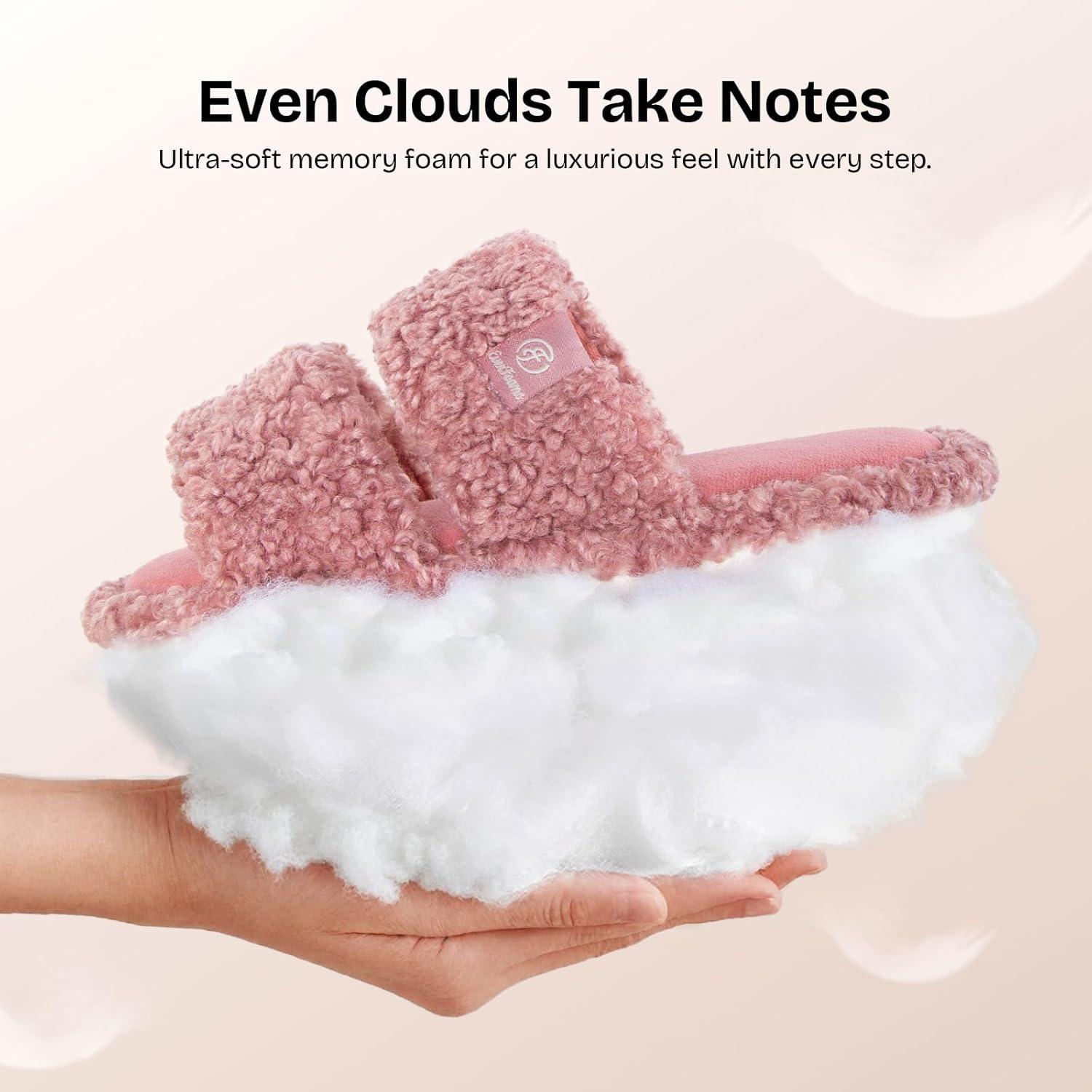 EverFoams Women’s Set of 2 Pairs – Fuzzy Open-toe Slippers (Size 9-10, Elegant Mocha) – Fuzzy Open Toe Slippers (Size 9-10, Dusty Pink)