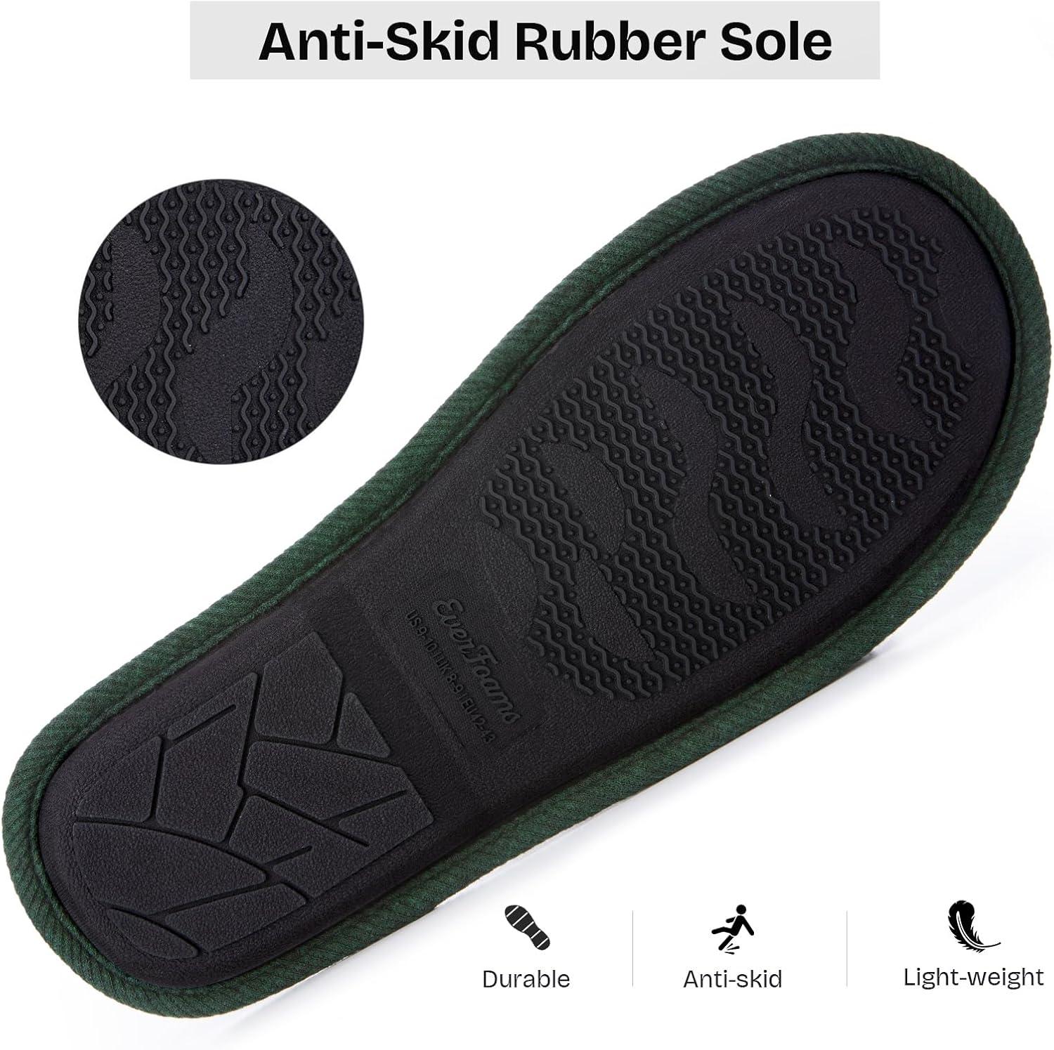 EverFoams Men’s Cotton Knit Slippers Lightweight Memory Foam Indoor House Shoes with Anti-Skid Sole(Viridian Green)
