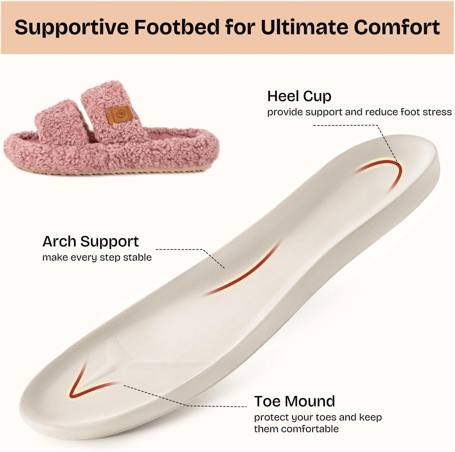 EverFoams Womens Fuzzy Open-toe Slippers Soft Comfy Memory Foam Indoor House Shoes(Dusty Rose)