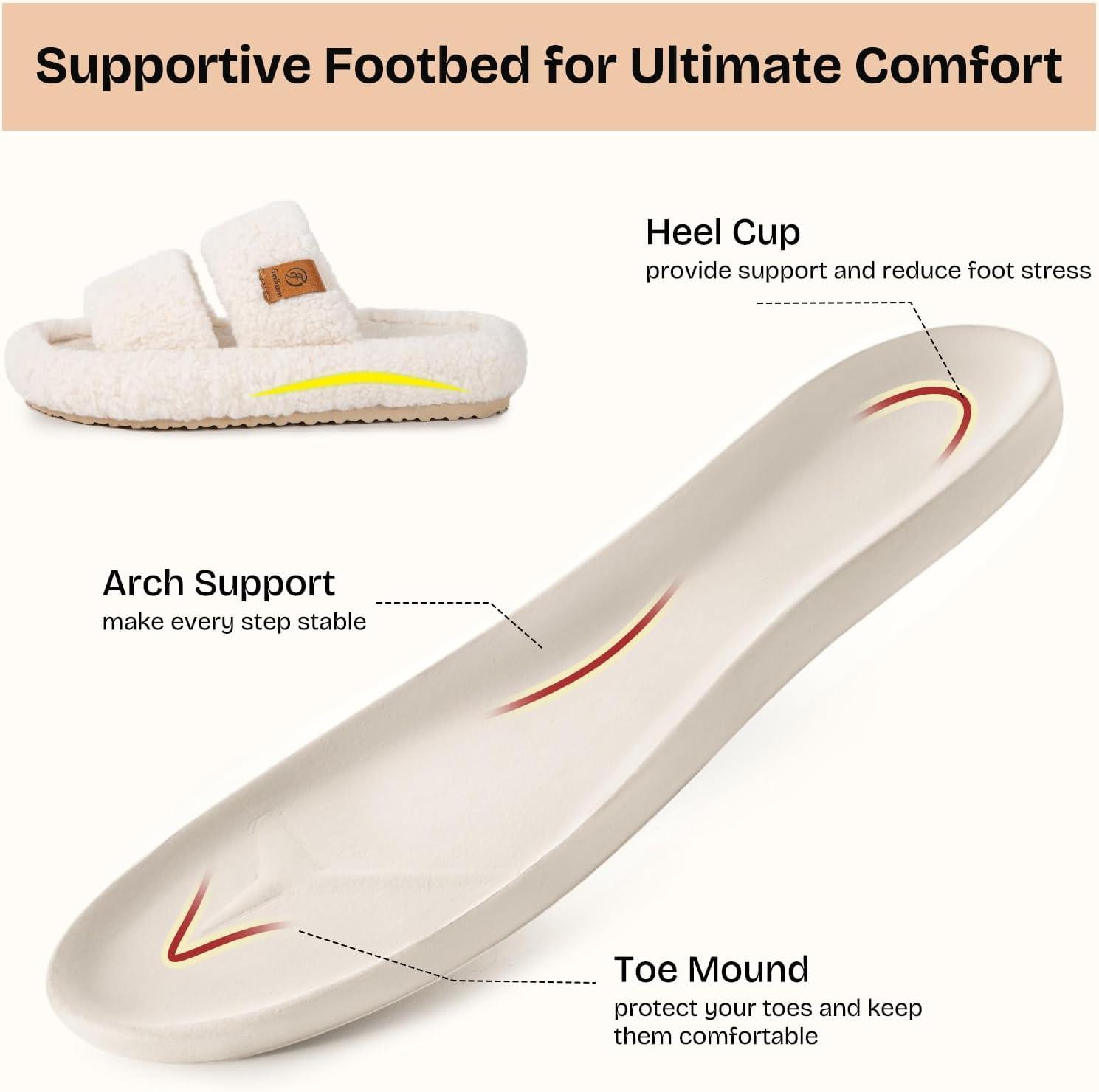 EverFoams Womens Fuzzy Open-toe Slippers Soft Comfy Memory Foam Indoor House Shoes(Vanilla Ice)