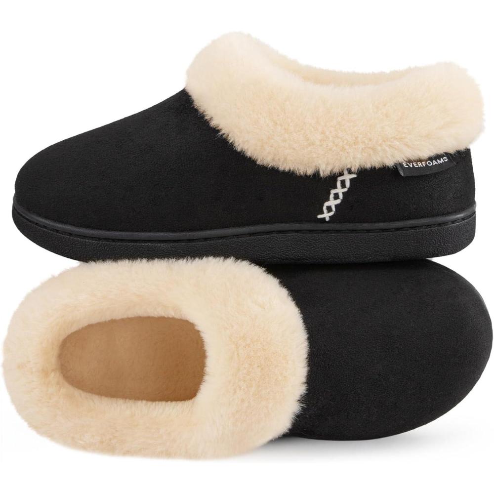 EverFoams Women’s Bootie Slippers Faux Fur Ladies Bedroom House Shoes with Memory Foam and Indoor Outdoor Rubber Sole(Charcoal Black)