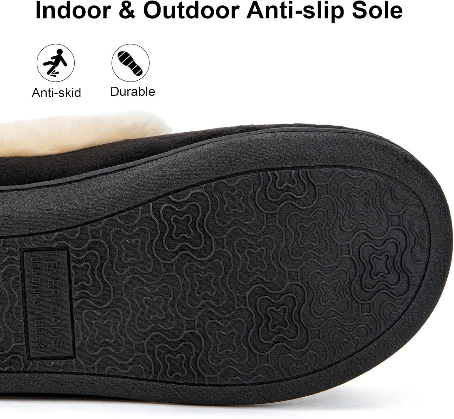 EverFoams Women’s Bootie Slippers Faux Fur Ladies Bedroom House Shoes with Memory Foam and Indoor Outdoor Rubber Sole(Charcoal Black)