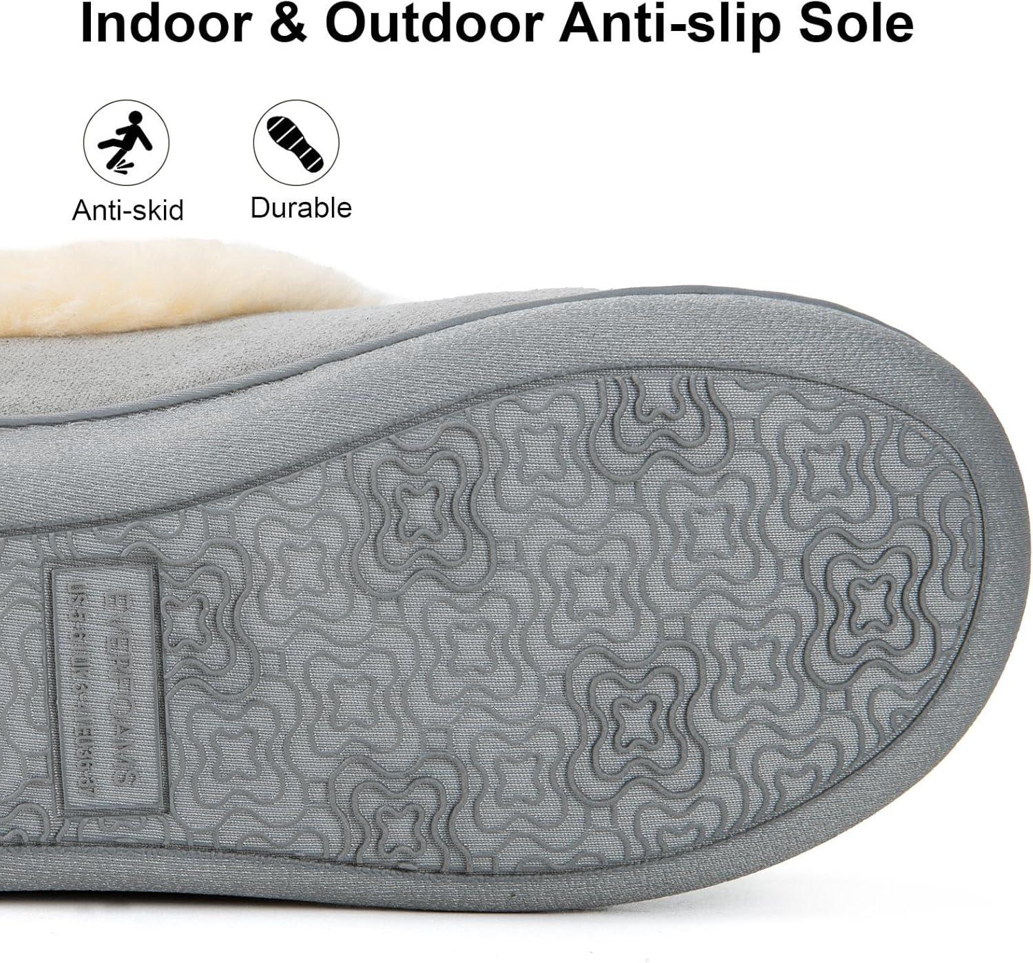 EverFoams Women’s Bootie Slippers Faux Fur Ladies Bedroom House Shoes with Memory Foam and Indoor Outdoor Rubber Sole(Storm Gray)