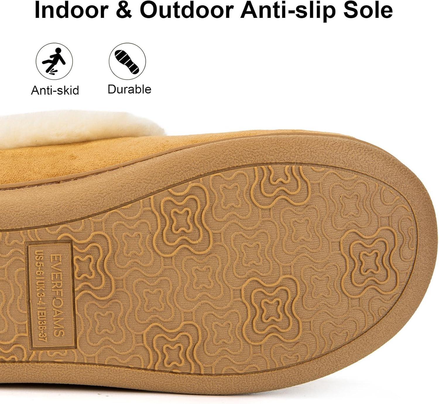 EverFoams Women’s Bootie Slippers Faux Fur Ladies Bedroom House Shoes with Memory Foam and Indoor Outdoor Rubber Sole(Camel Brown)