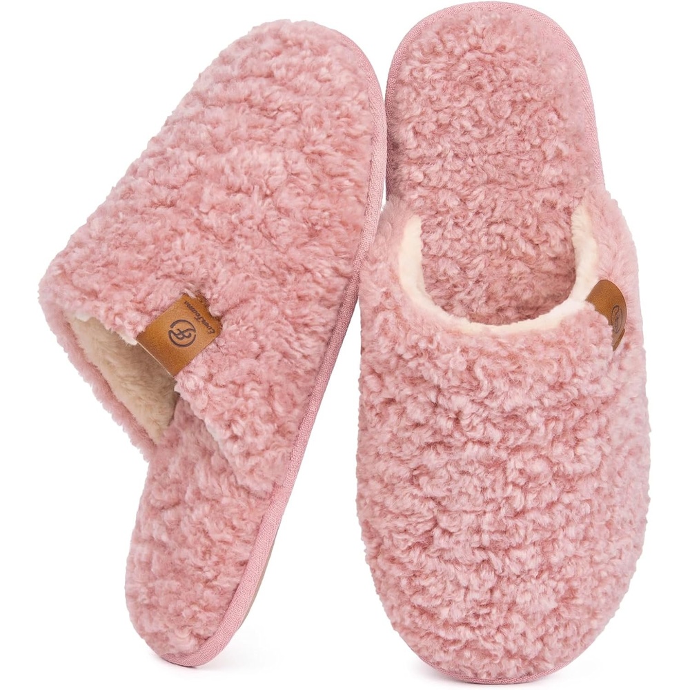 EverFoams Women’s Fuzzy Slippers Warm Cozy Memory Foam Indoor House Shoes(Pink)