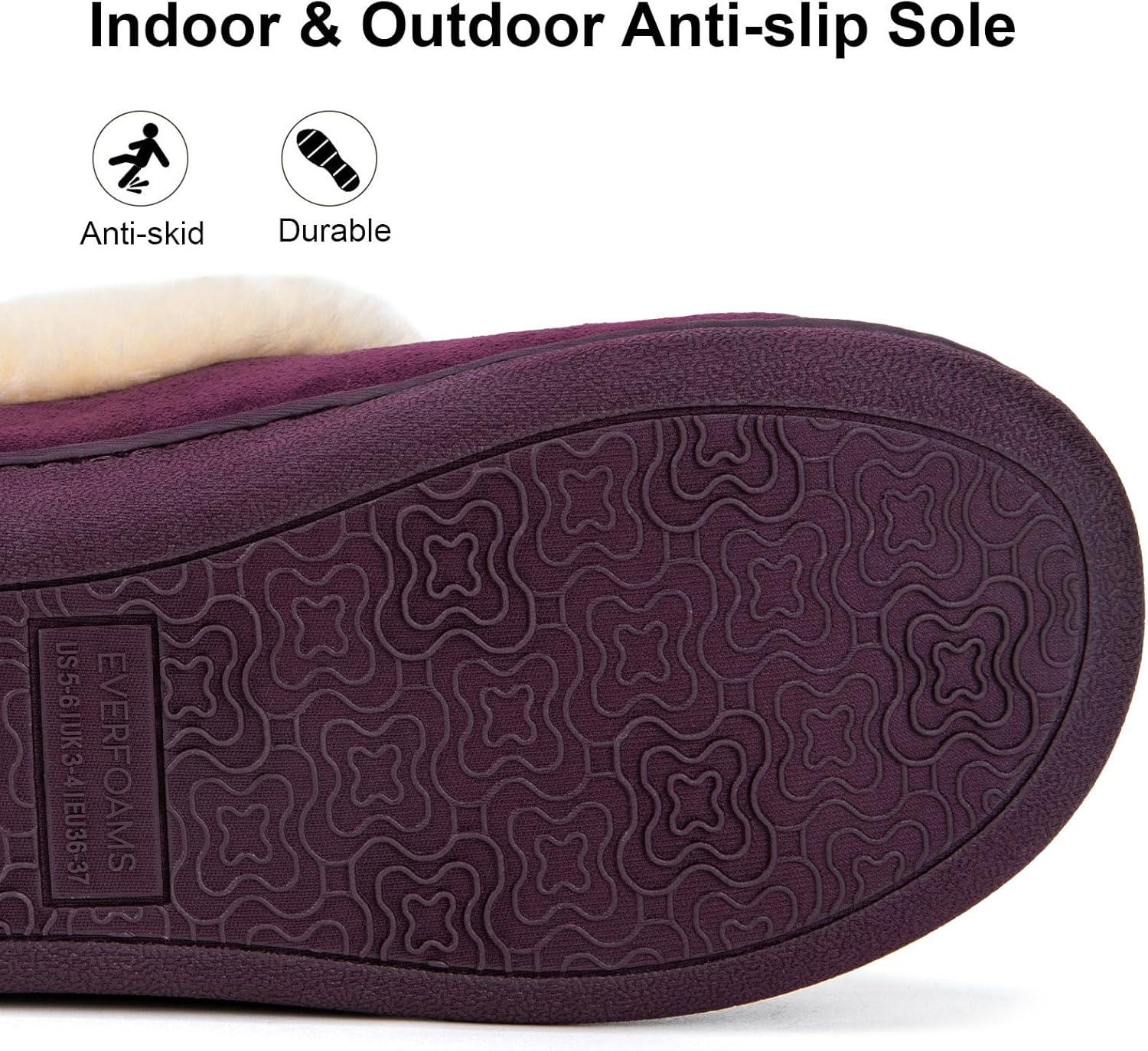 EverFoams Women’s Bootie Slippers Faux Fur Ladies Bedroom House Shoes with Memory Foam and Indoor Outdoor Rubber Sole(Dark Aubergine)