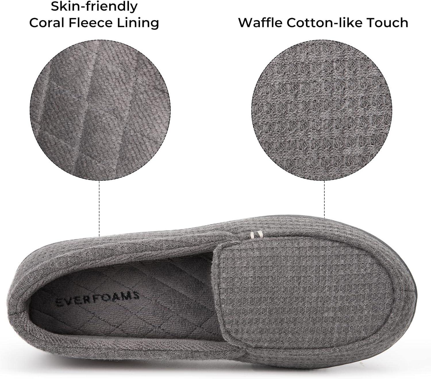 EverFoams Women’s Lightweight Indoor Outdoor Memory Foam House Shoes, Comfy Breathable Waffle Knitted Moccasins Loafer Slippers Grey, 7 US