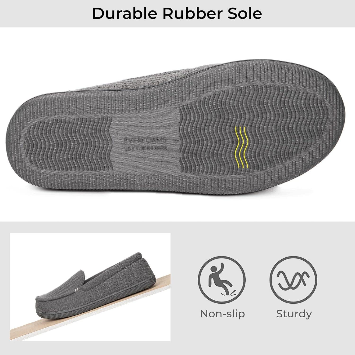 EverFoams Women’s Lightweight Indoor Outdoor Memory Foam House Shoes, Comfy Breathable Waffle Knitted Moccasins Loafer Slippers Grey, 7 US
