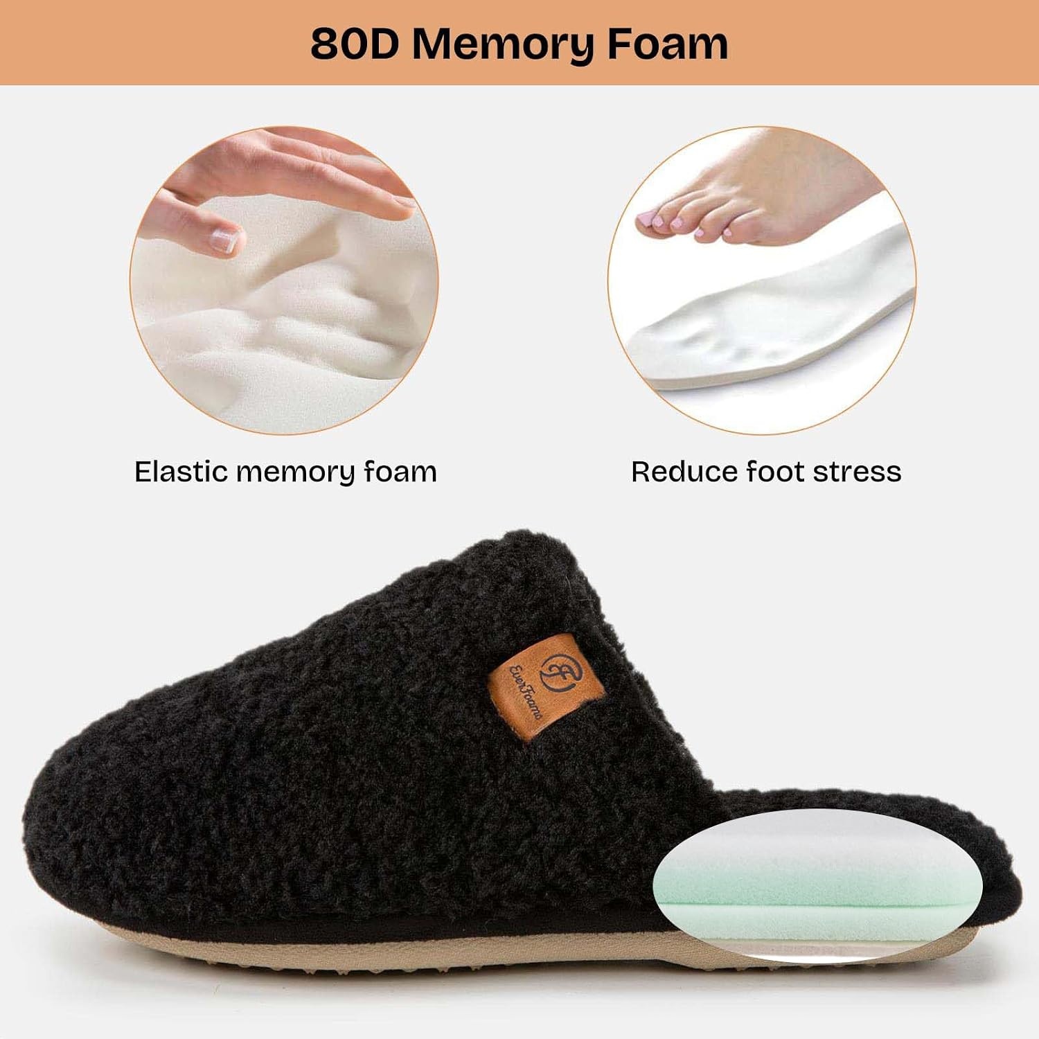 EverFoams Women’s Fuzzy Slippers Warm Cozy Memory Foam Indoor House Shoes(Carbon Black)