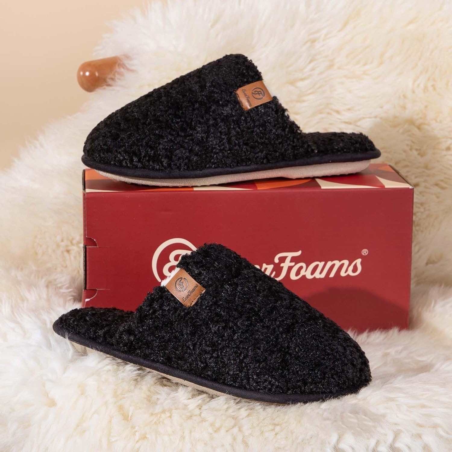 EverFoams Women’s Fuzzy Slippers Warm Cozy Memory Foam Indoor House Shoes(Carbon Black)