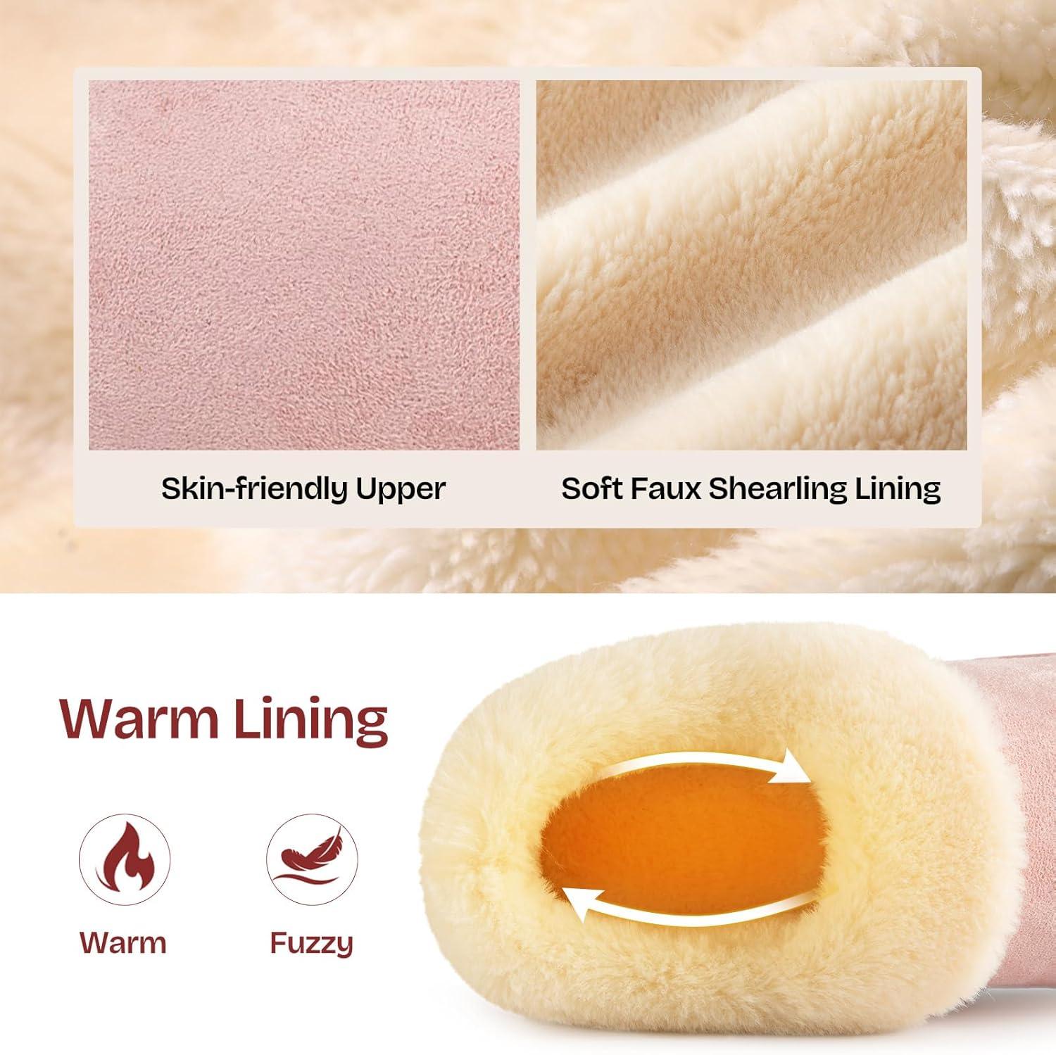 EverFoams Women’s Bootie Slippers Faux Fur Ladies Bedroom House Shoes with Memory Foam and Indoor Outdoor Rubber Sole(Dusty Pink)