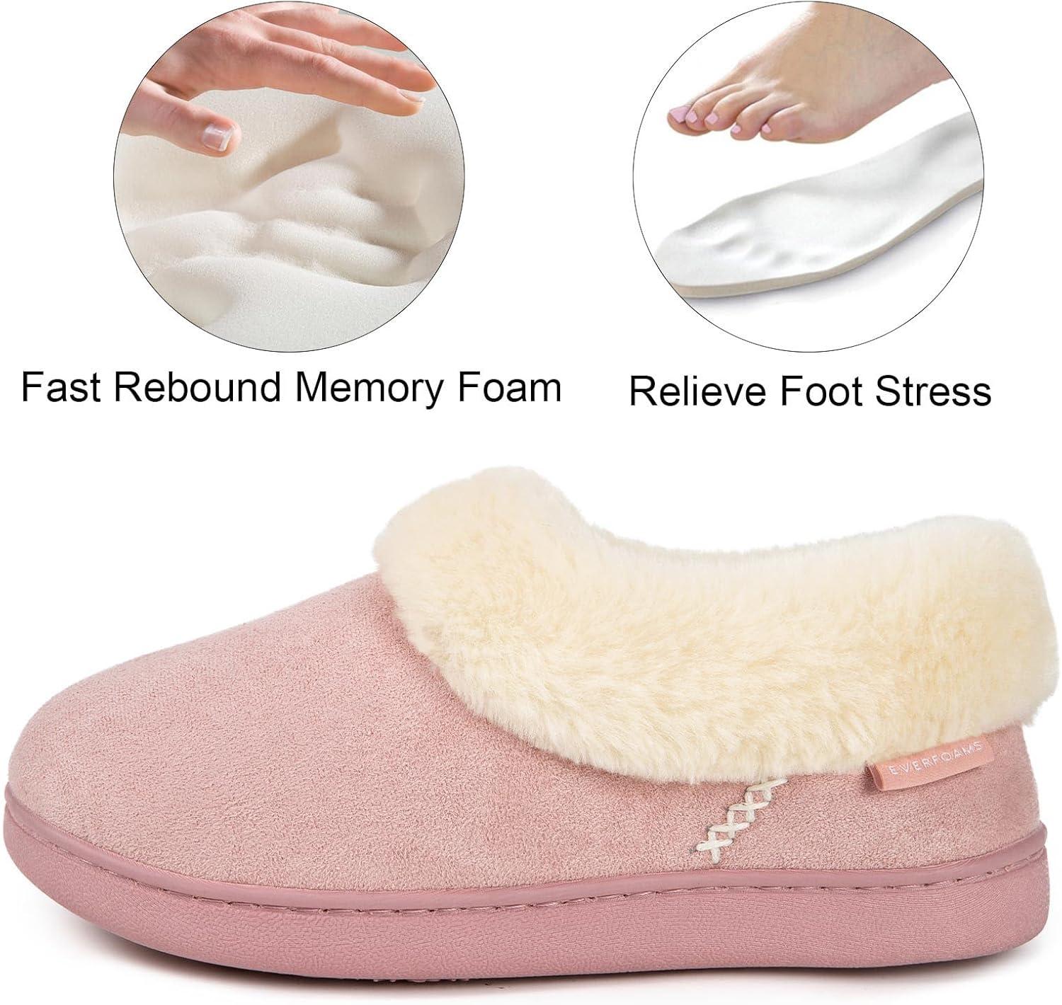 EverFoams Women’s Bootie Slippers Faux Fur Ladies Bedroom House Shoes with Memory Foam and Indoor Outdoor Rubber Sole(Dusty Pink)