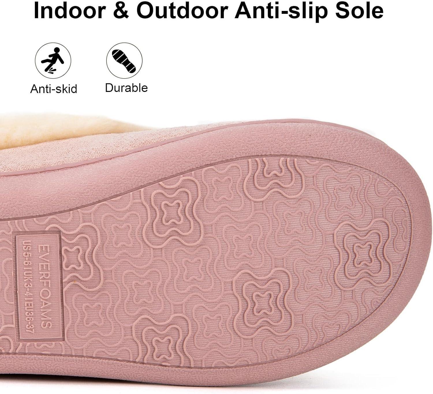 EverFoams Women’s Bootie Slippers Faux Fur Ladies Bedroom House Shoes with Memory Foam and Indoor Outdoor Rubber Sole(Dusty Pink)