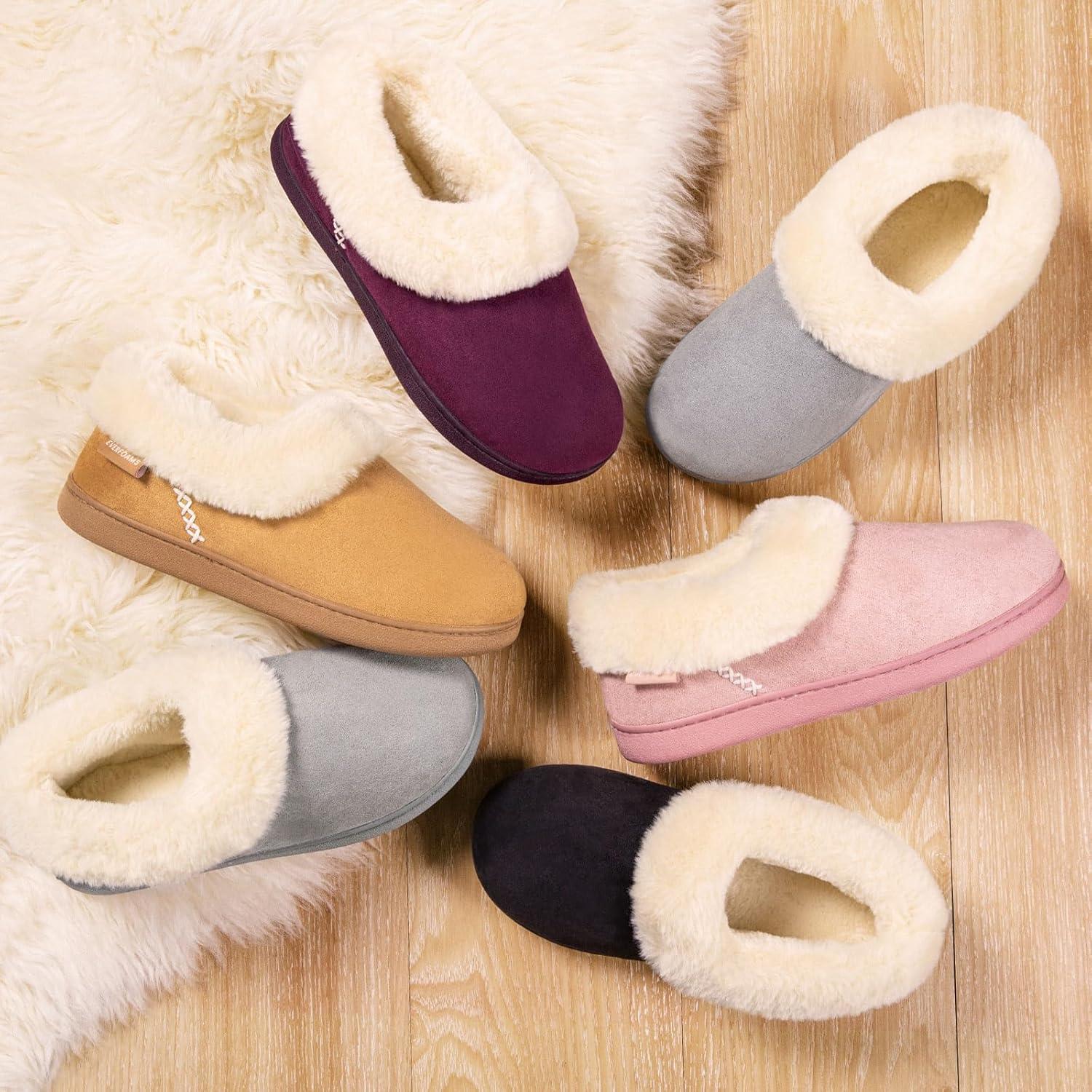 EverFoams Women’s Bootie Slippers Faux Fur Ladies Bedroom House Shoes with Memory Foam and Indoor Outdoor Rubber Sole(Dusty Pink)