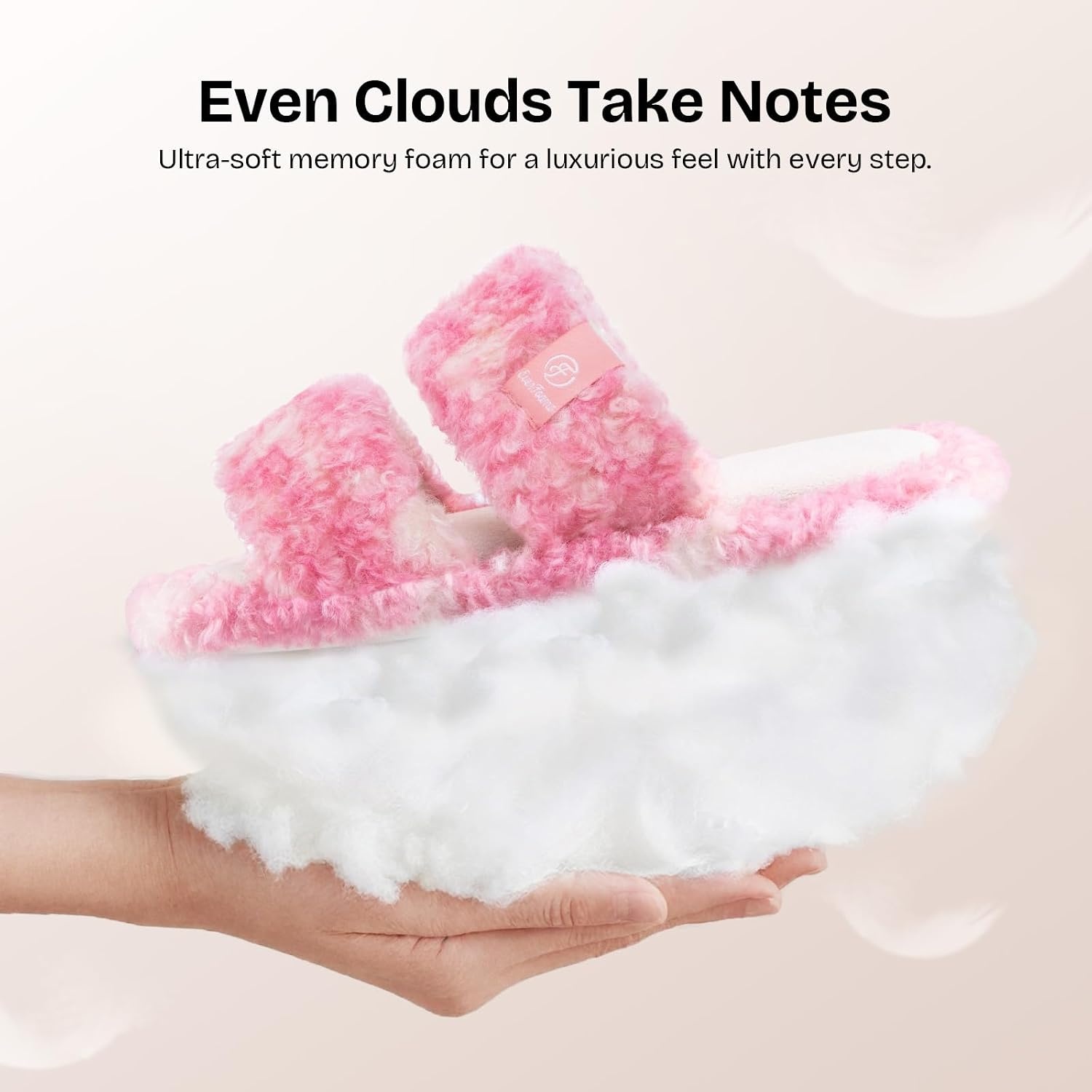 EverFoams Women’s Fuzzy Open Toe Slippers Memory Foam Indoor House Shoes(Whisper Pink Tie-dye)