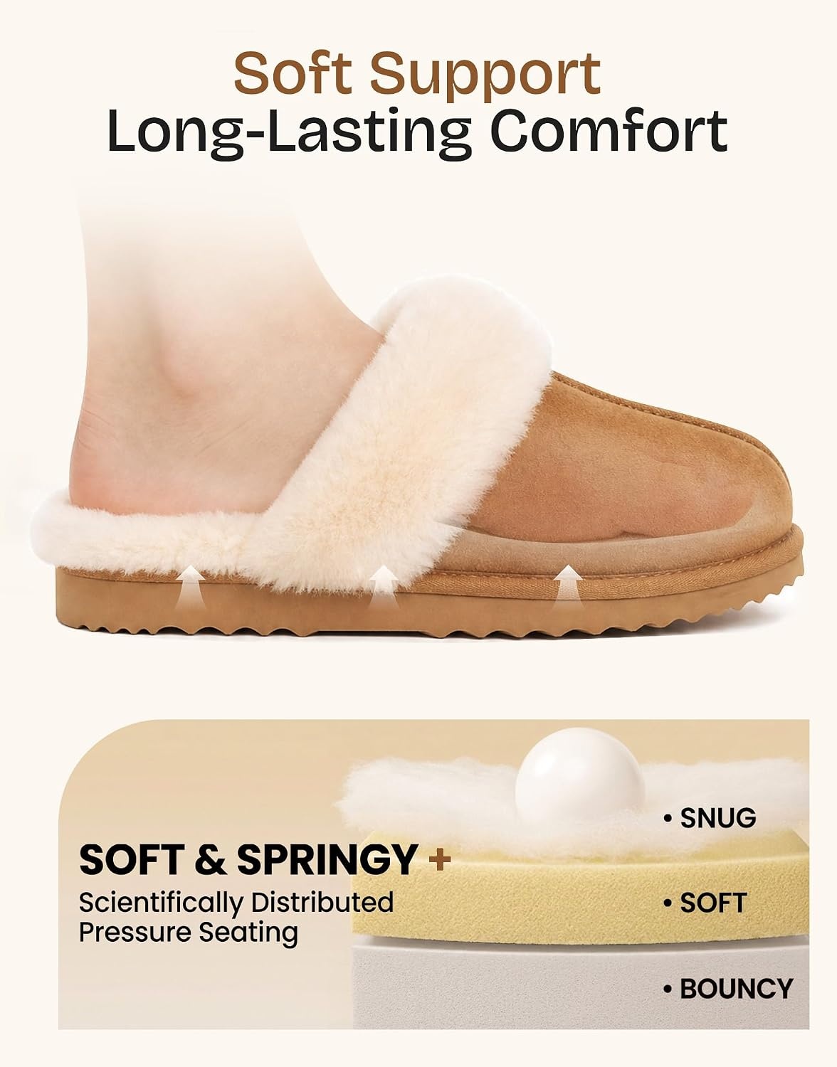 EverFoams Women’s Sheepskin Slippers Suede House Shoes with Plush Collar(Auburn)