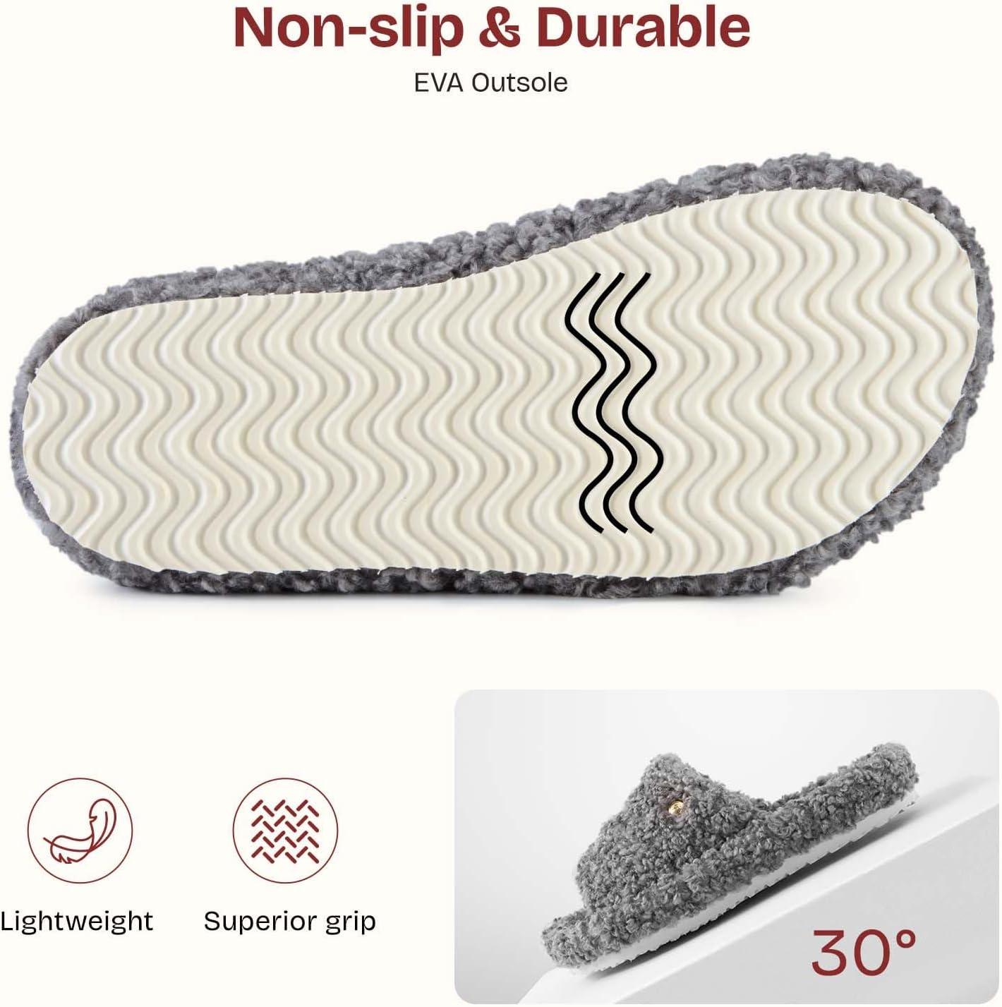 EverFoams Women’s Fuzzy Open Toe Slippers Comfy Soft Memory Foam Indoor House Shoes(Ash Gray)