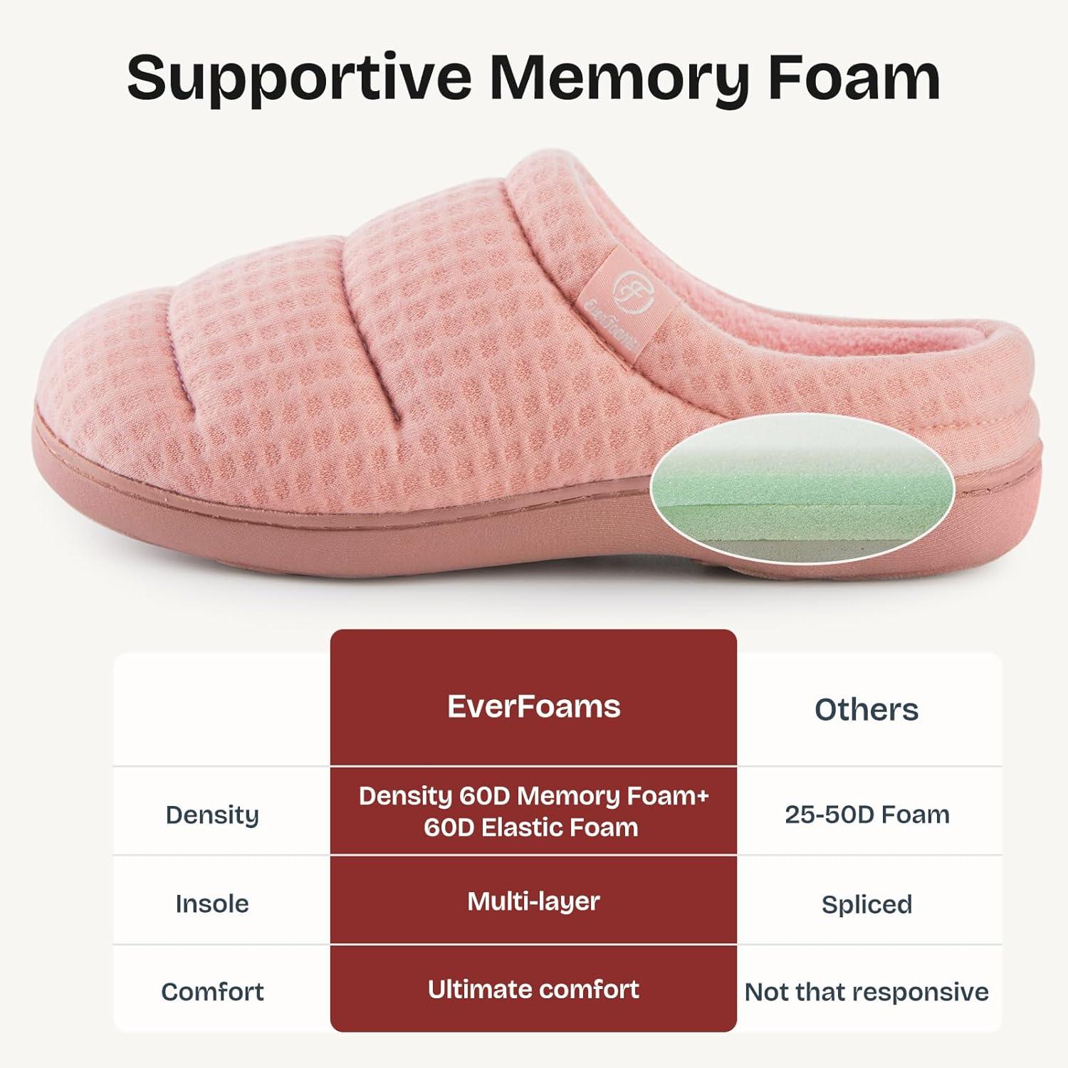 EverFoams Women’s Cozy Waffle Slippers Soft Quilted Memory Foam Indoor House Shoes(Light Pink)