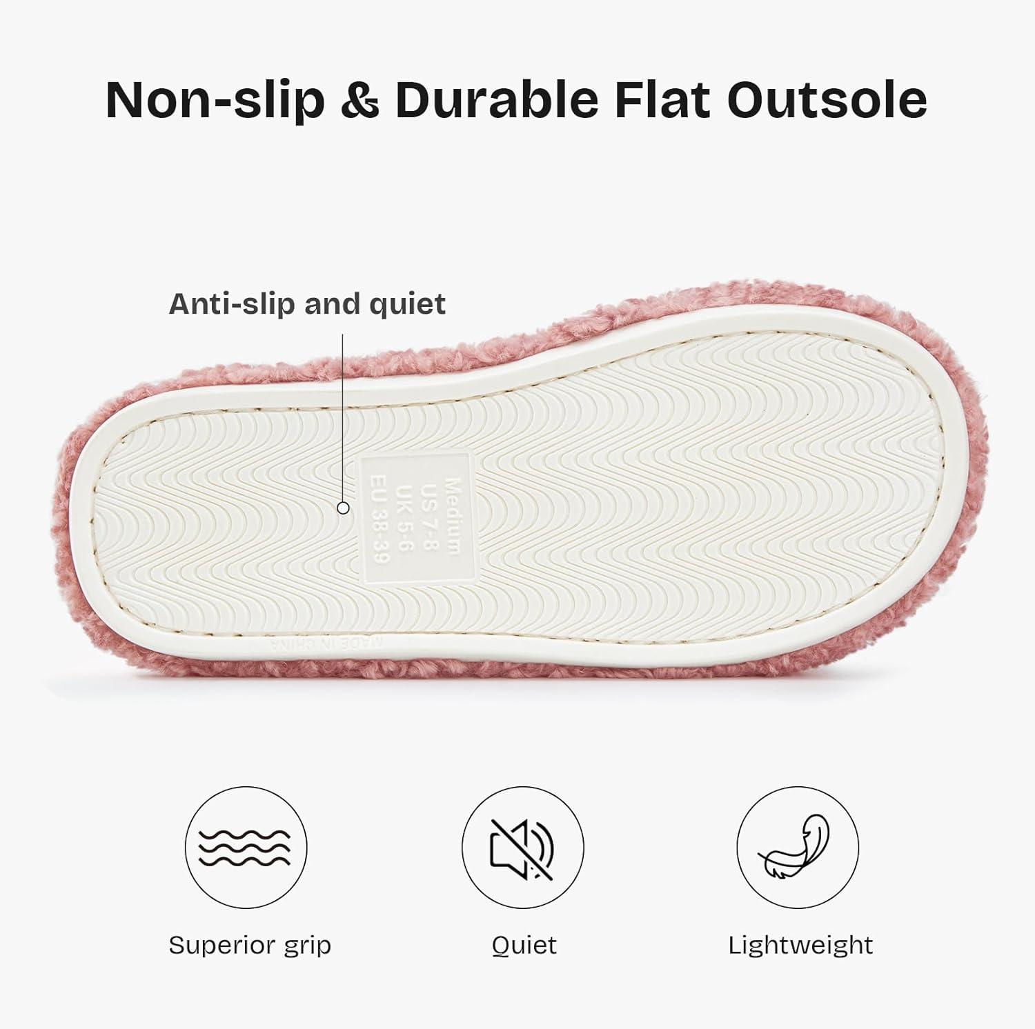 EverFoams Women’s Fuzzy Open Toe Slippers Comfy Soft Memory Foam Indoor House Shoes(Dusty Pink)