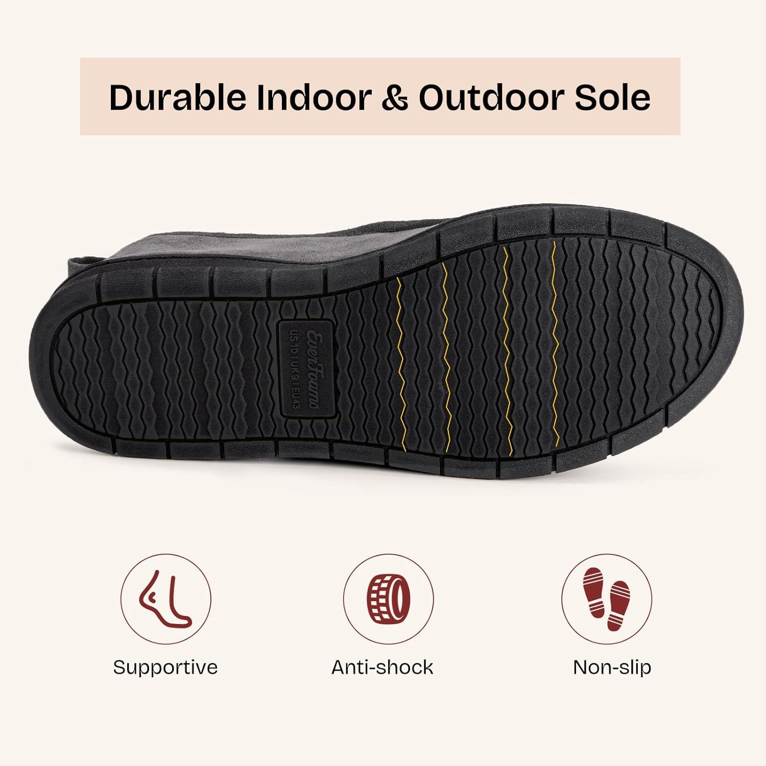 EverFoams Men’s Microsuede Moccasin Slippers Memory Foam Indoor/Outdoor House Shoes with Coral Fleece Lining Steel Gray,12 US