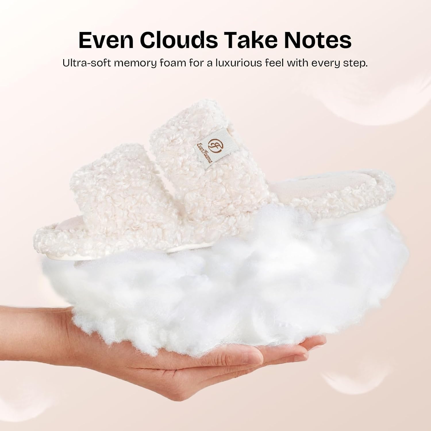 EverFoams Women’s Fuzzy Open Toe Slippers Memory Foam Indoor House Shoes(Vanilla Ice)