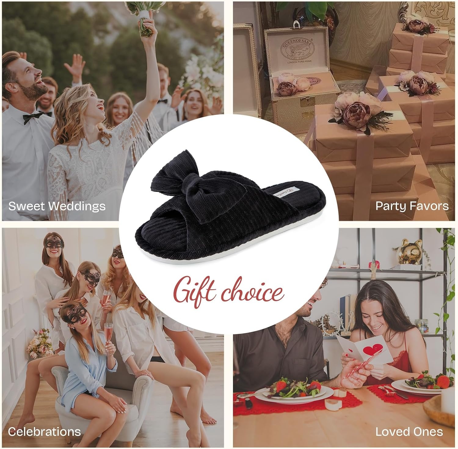 EverFoams Women’s Open-Toe Bow Slippers Memory Foam Non-Slip Indoor | Machine Washable,Bow Decoration,Slip Resistant,Quiet Walking,Floor Friendly,Memory Foam Insole(Velvet Black)