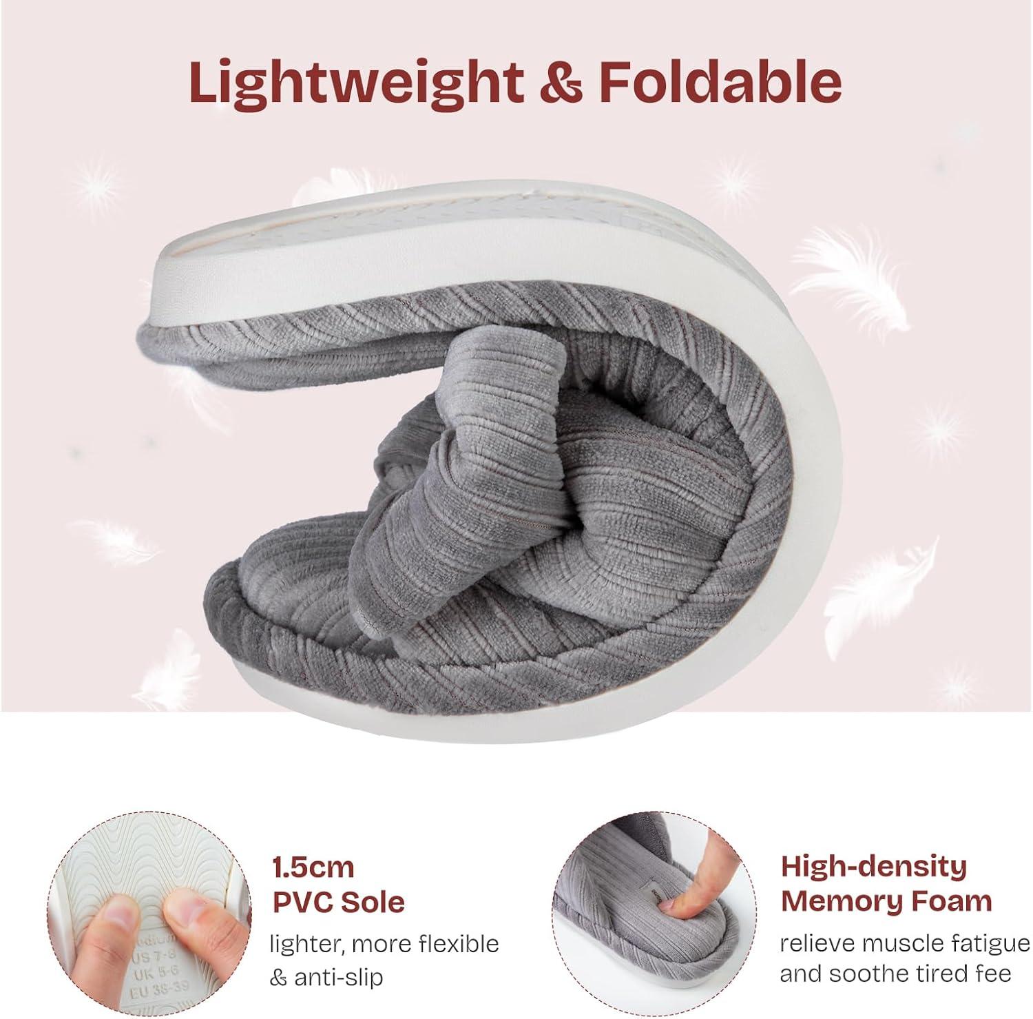 EverFoams Women’s Open-Toe Bow Slippers with Memory Foam Indoor House Non-Slip Sole(Ultimate Gray)