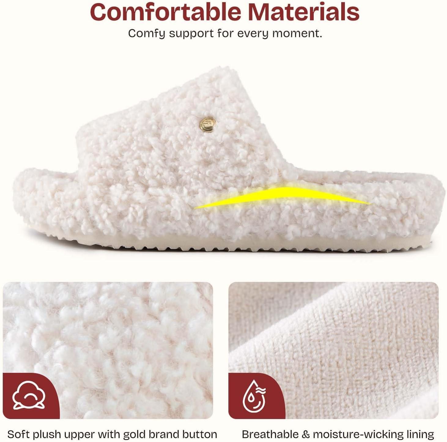 EverFoams Women’s Fuzzy Open Toe Slippers Comfy Soft Memory Foam Indoor House Shoes(Cream White)