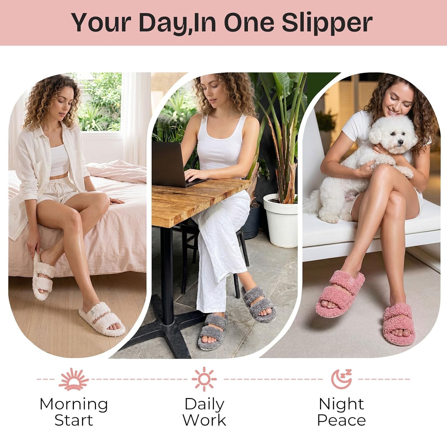 EverFoams Women’s Fuzzy Open Toe Slippers Memory Foam Indoor House Shoes(Dusty Pink)