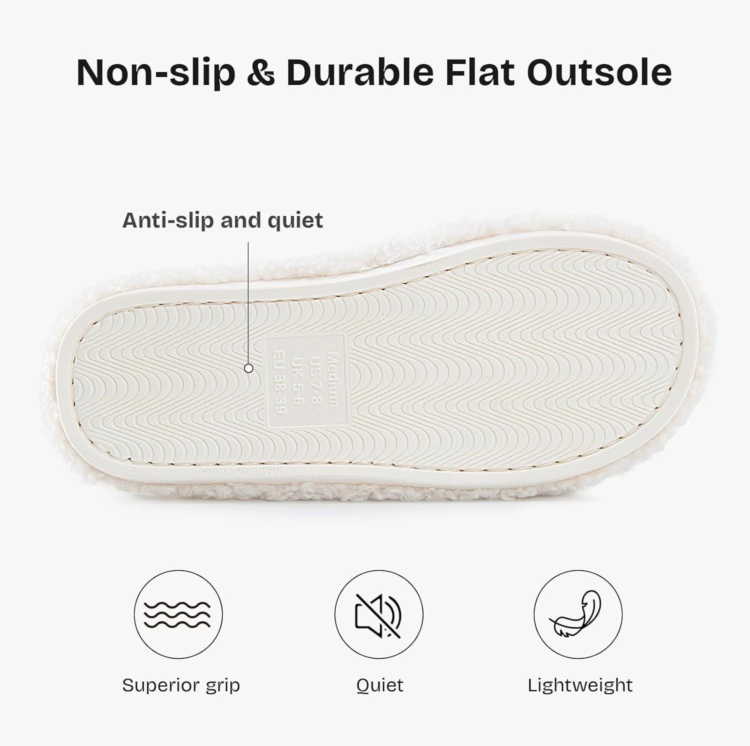 EverFoams Women’s Fuzzy Open Toe Slippers Comfy Soft Memory Foam Indoor House Shoes(Vanilla Ice)