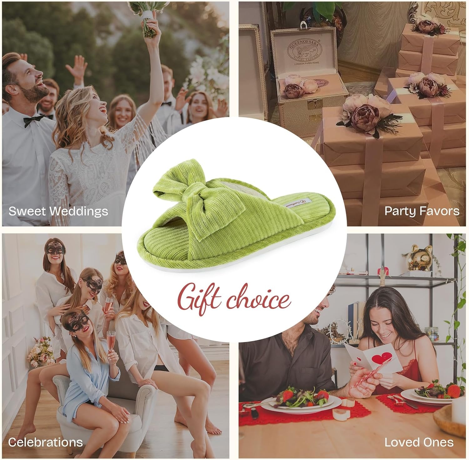 EverFoams Women’s Open-Toe Bow Slippers Memory Foam Non-Slip Indoor | Machine Washable,Bow Decoration,Slip Resistant,Quiet Walking,Floor Friendly,Memory Foam Insole(Green Olive)