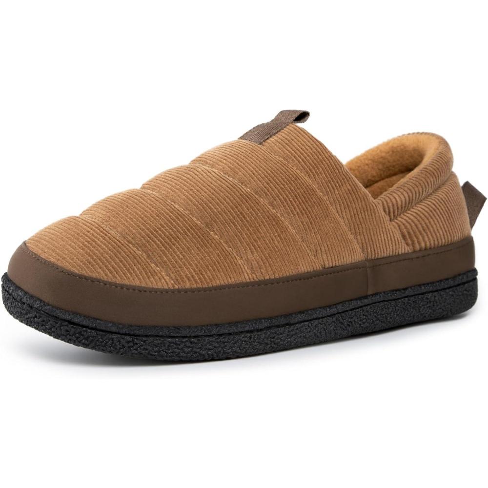 EverFoams Men’s Quilted Slippers Soft Comfy Corduroy Closed-back Indoor Outdoor Memory Foam House Shoes