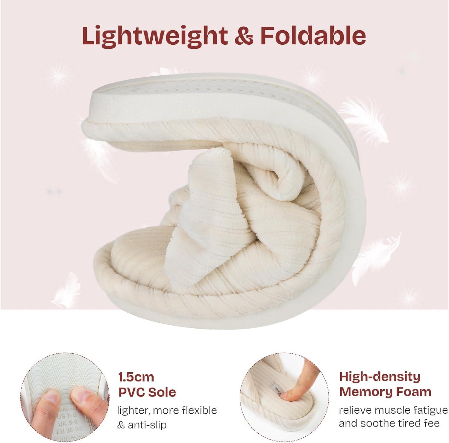 EverFoams Women’s Open-Toe Bow Slippers with Memory Foam Indoor House Non-Slip Sole(Pearl White)