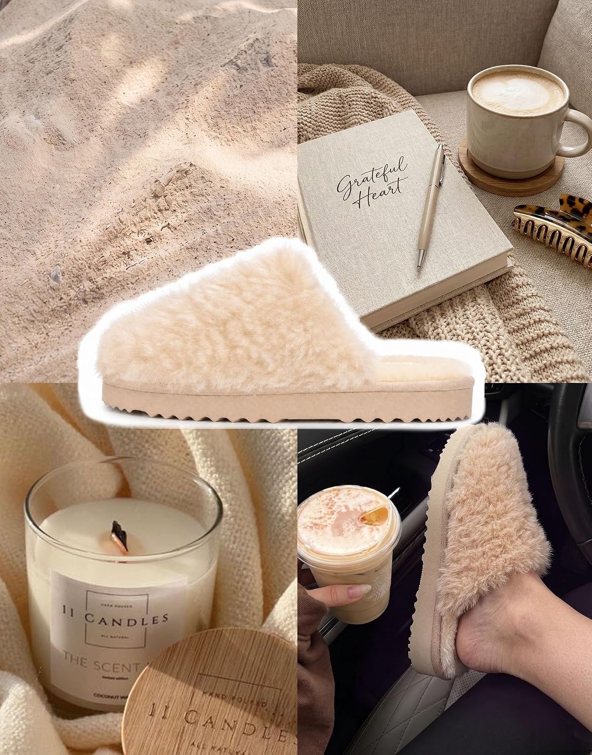 EverFoams Women’s Memory Foam Slippers Faux Fur Scuff Indoor Outdoor(Dune Khaki)