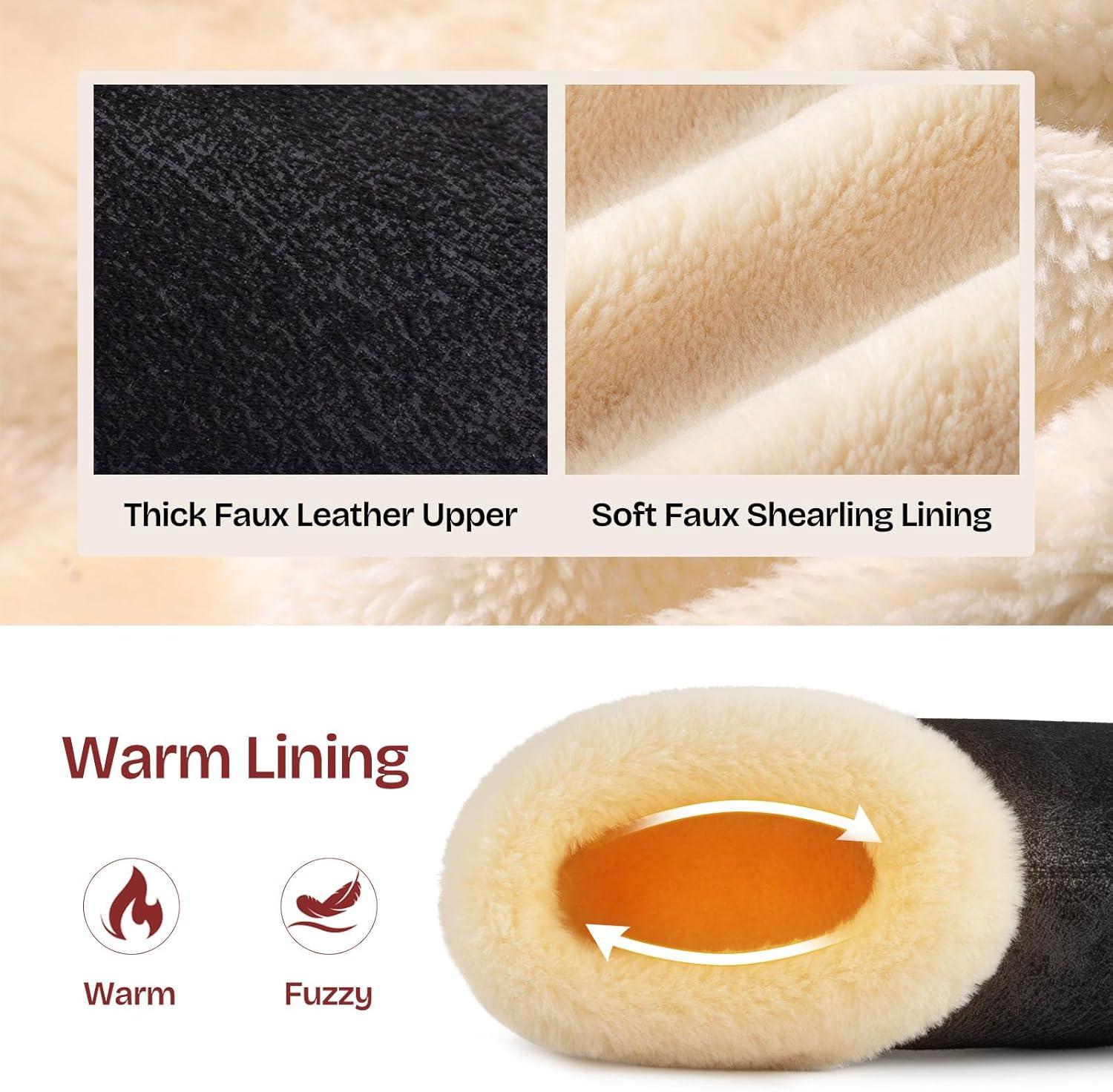EverFoams Women’s Microsuede Cozy Memory Foam Winter Slippers with Fuzzy Faux Fur Collar and Indoor Outdoor Rubber Sole(Black)