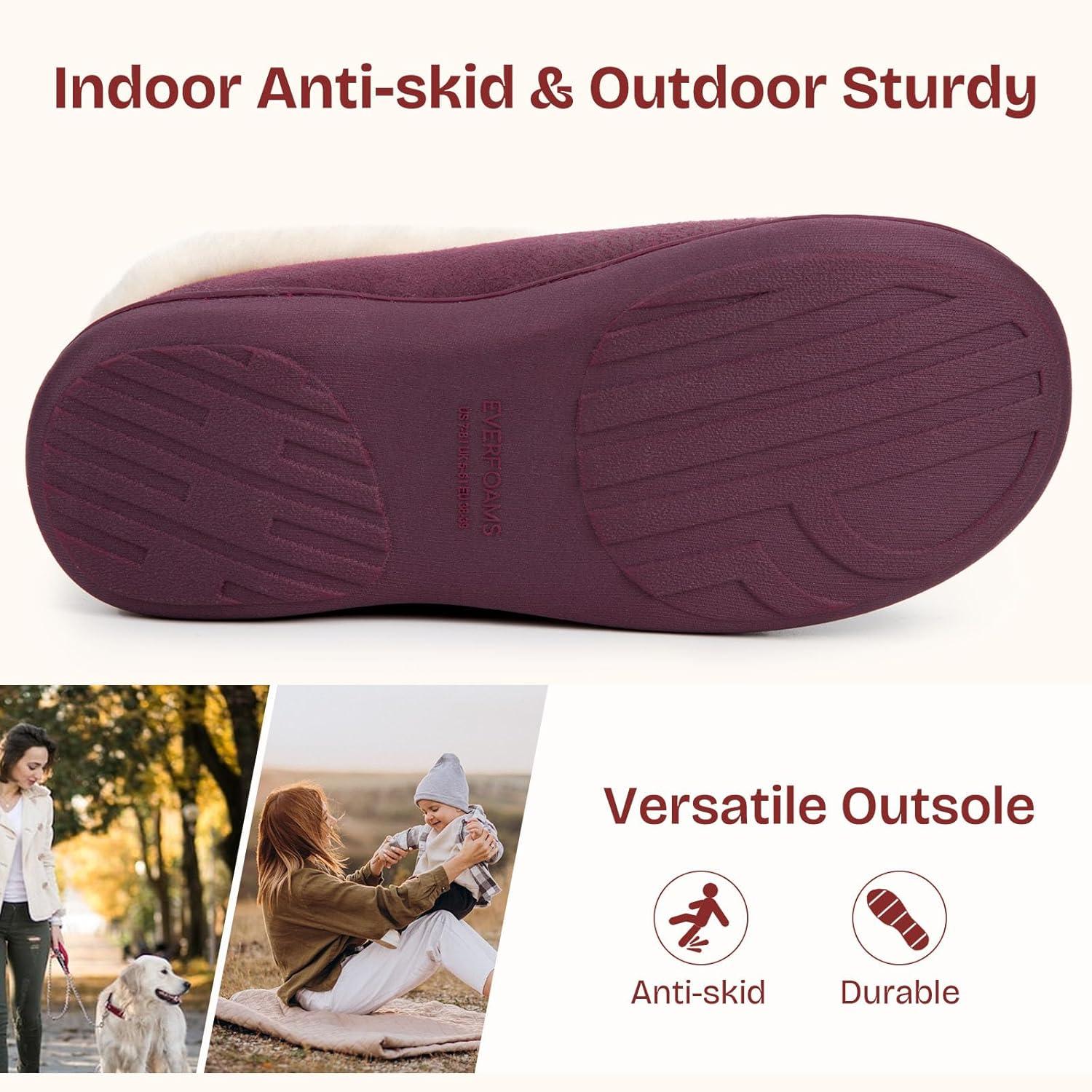 EverFoams Women’s Microsuede Cozy Memory Foam Winter Slippers with Fuzzy Faux Fur Collar and Indoor Outdoor Rubber Sole(Purple)