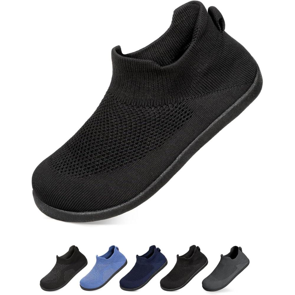 EverFoams Women’s Comfy Sock Weaving Style Loafer Slipper with Ultra Soft Rubber Sole Anti Slip Indoor and Oudoor House Shoes(Carbon Black)