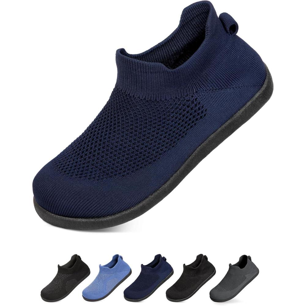 EverFoams Women’s Comfy Sock Weaving Style Loafer Slipper with Ultra Soft Rubber Sole Anti Slip Indoor and Oudoor House Shoes(Neon Navy)