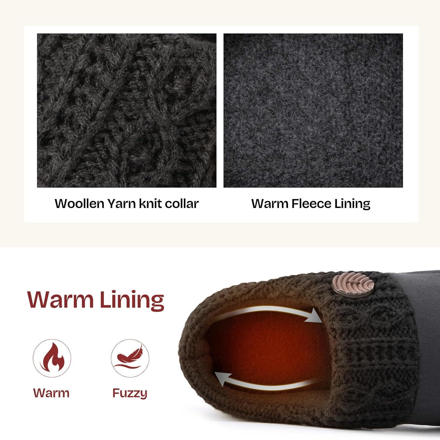 EverFoams Women’s Microsuede Slippers Warm Comfy Memory Foam Indoor House Shoes with Knit Collar(Mysterious Black)
