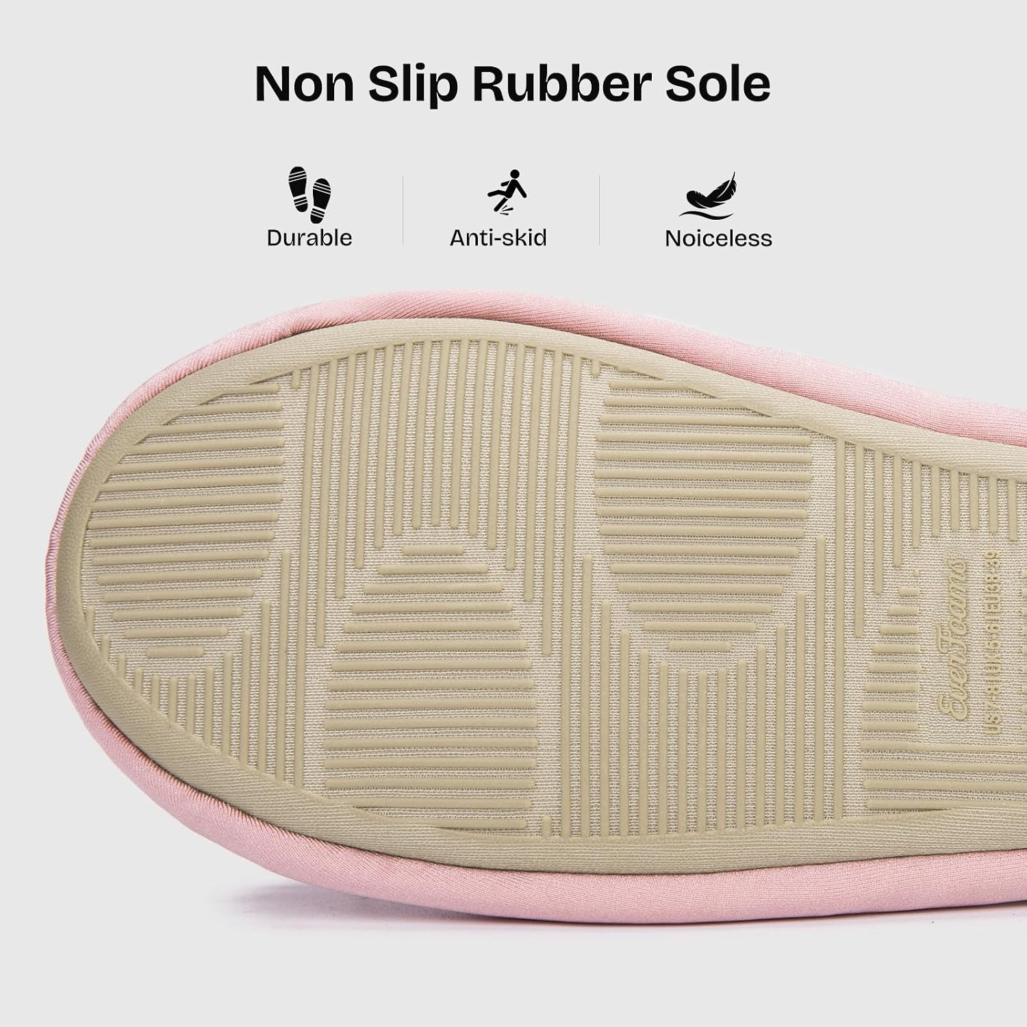EverFoams Women’s Satin Memory Foam Ballerina Slippers Comfortable House Indoor Shoes with Non-slip Rubber Sole(Pink)