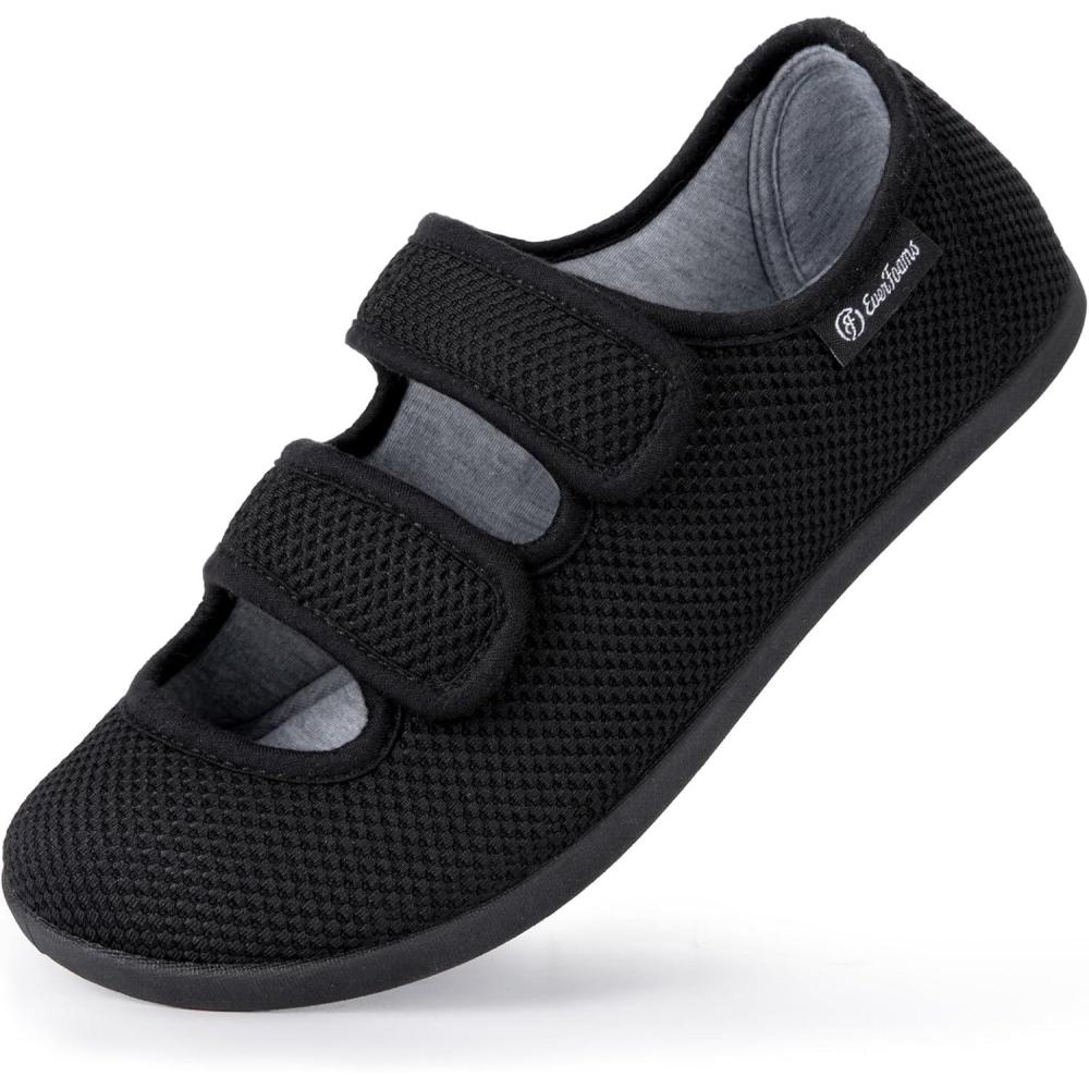 EverFoams Women’s Breathable Knitted Slippers Adjustable Hook and Loop Straps Indoor House Shoes for Diabetic Swollen Feet