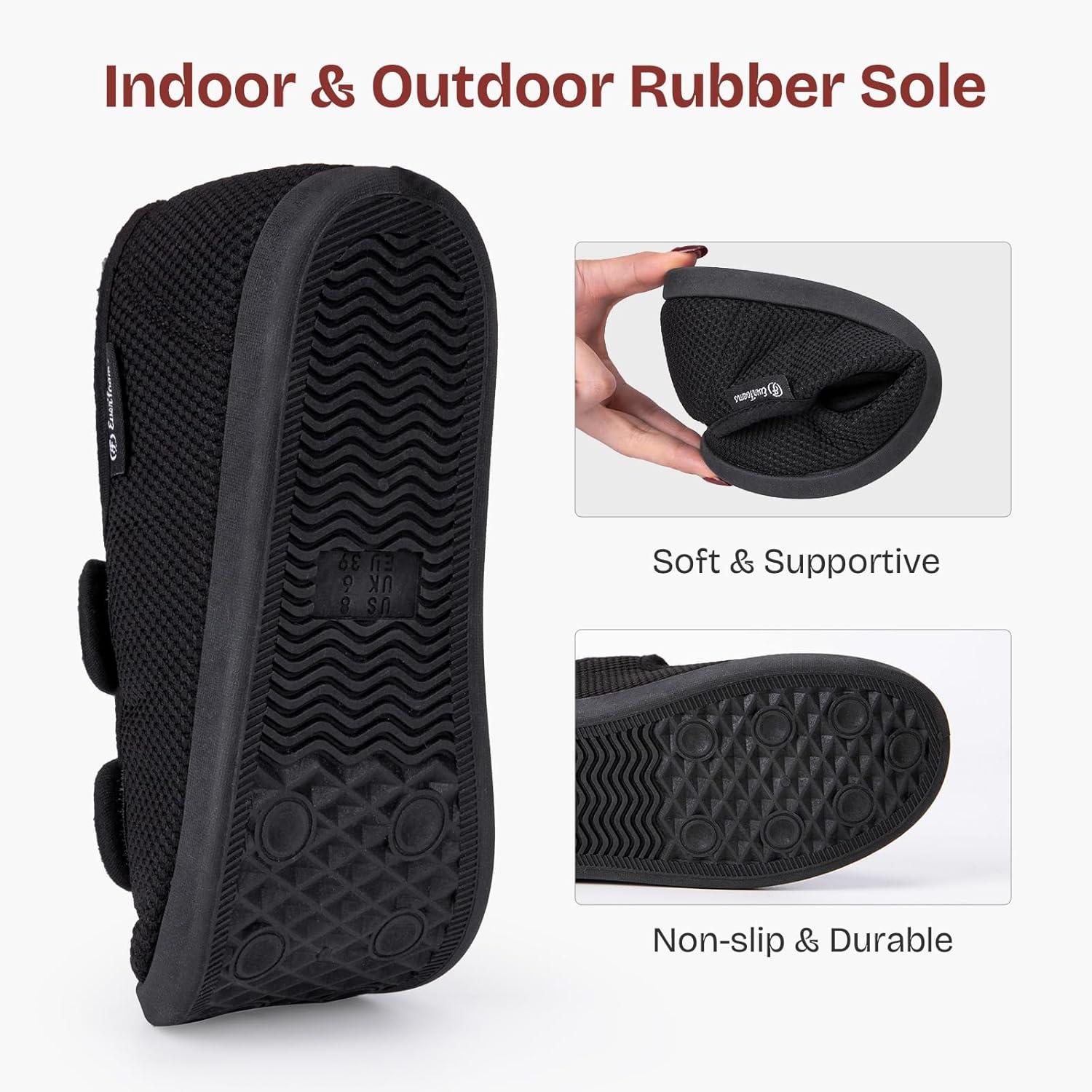 EverFoams Women’s Breathable Knitted Slippers Adjustable Hook and Loop Straps Indoor House Shoes for Diabetic Swollen Feet